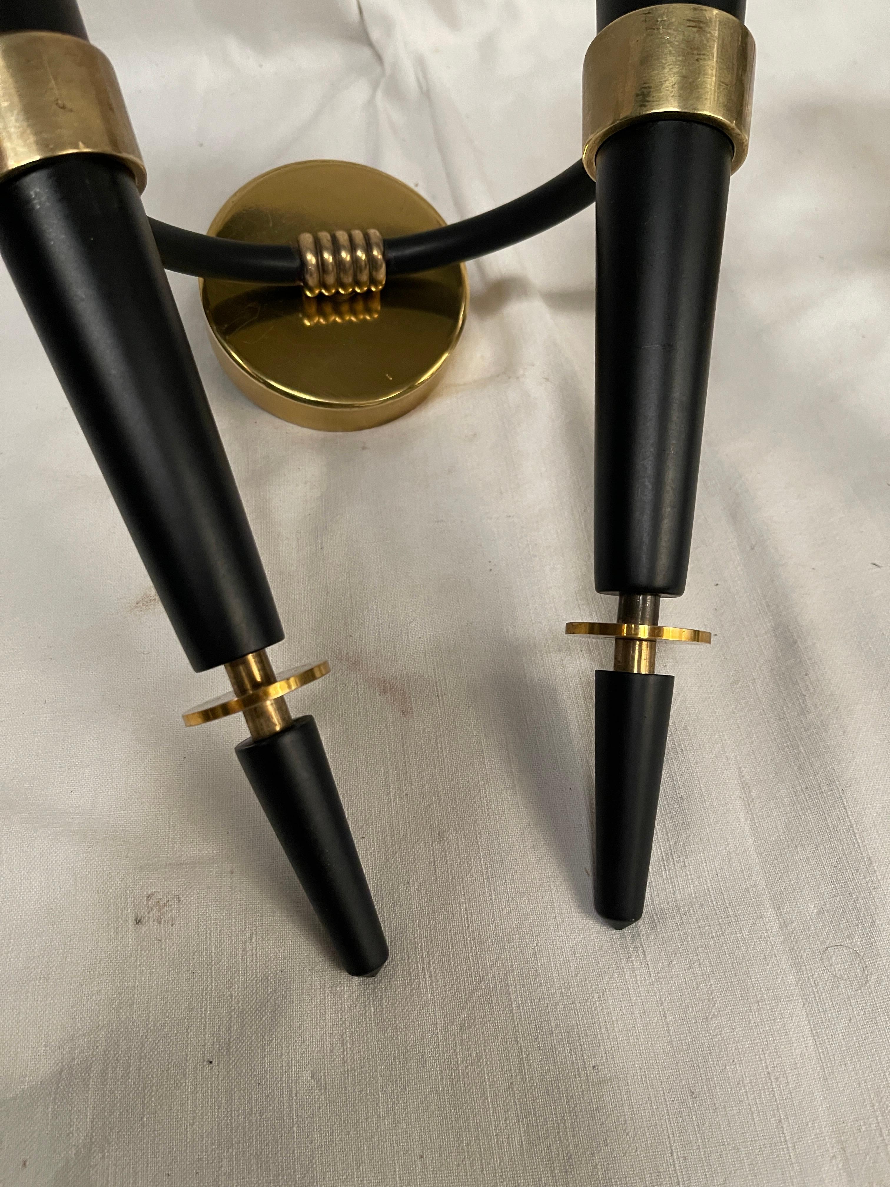 French 1940's pair of sconces in the style of Jacques Adnet For Sale