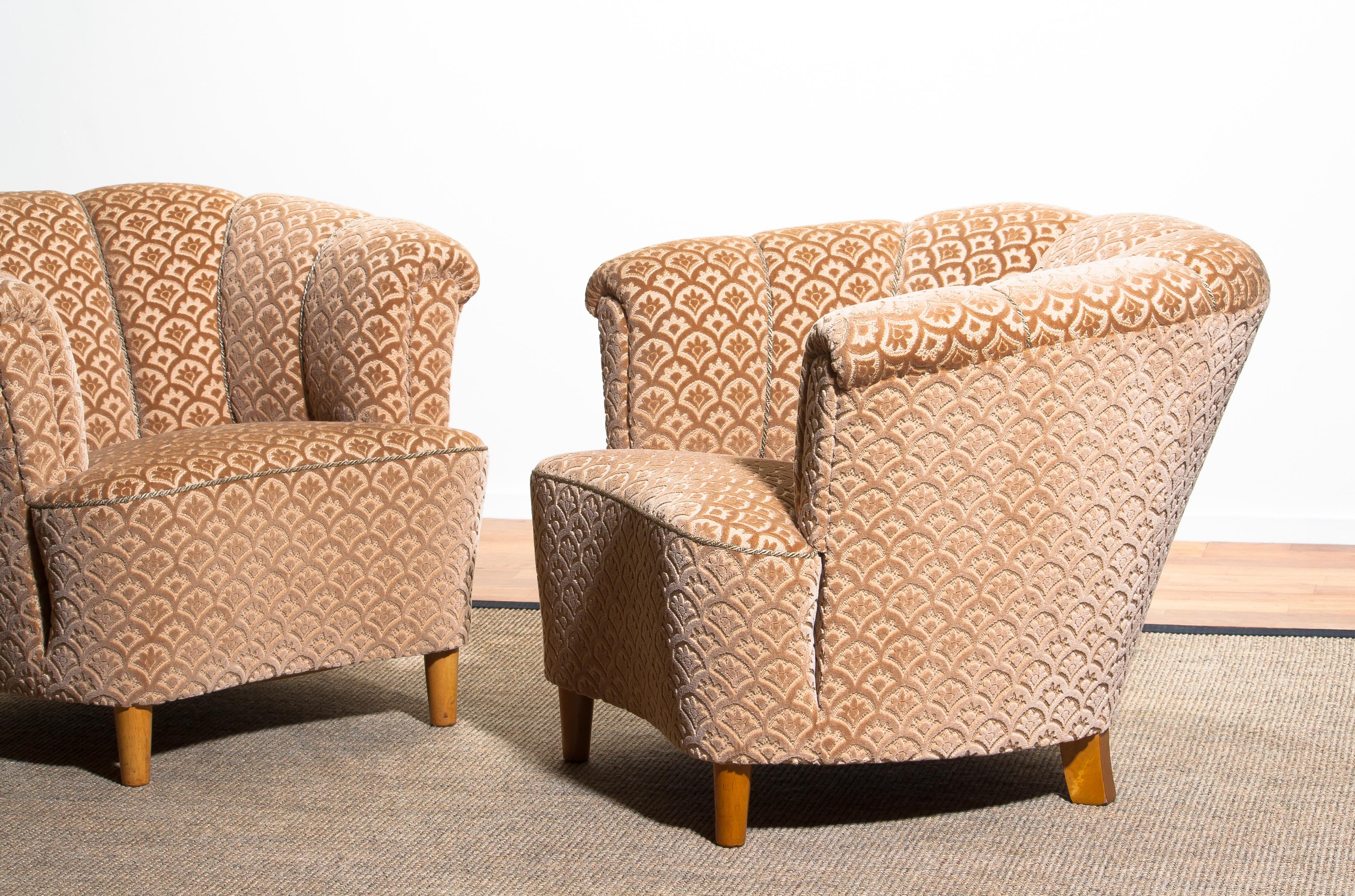 1940s, Pair of Shell Back Club Lounge Cocktail Chairs from Sweden 3