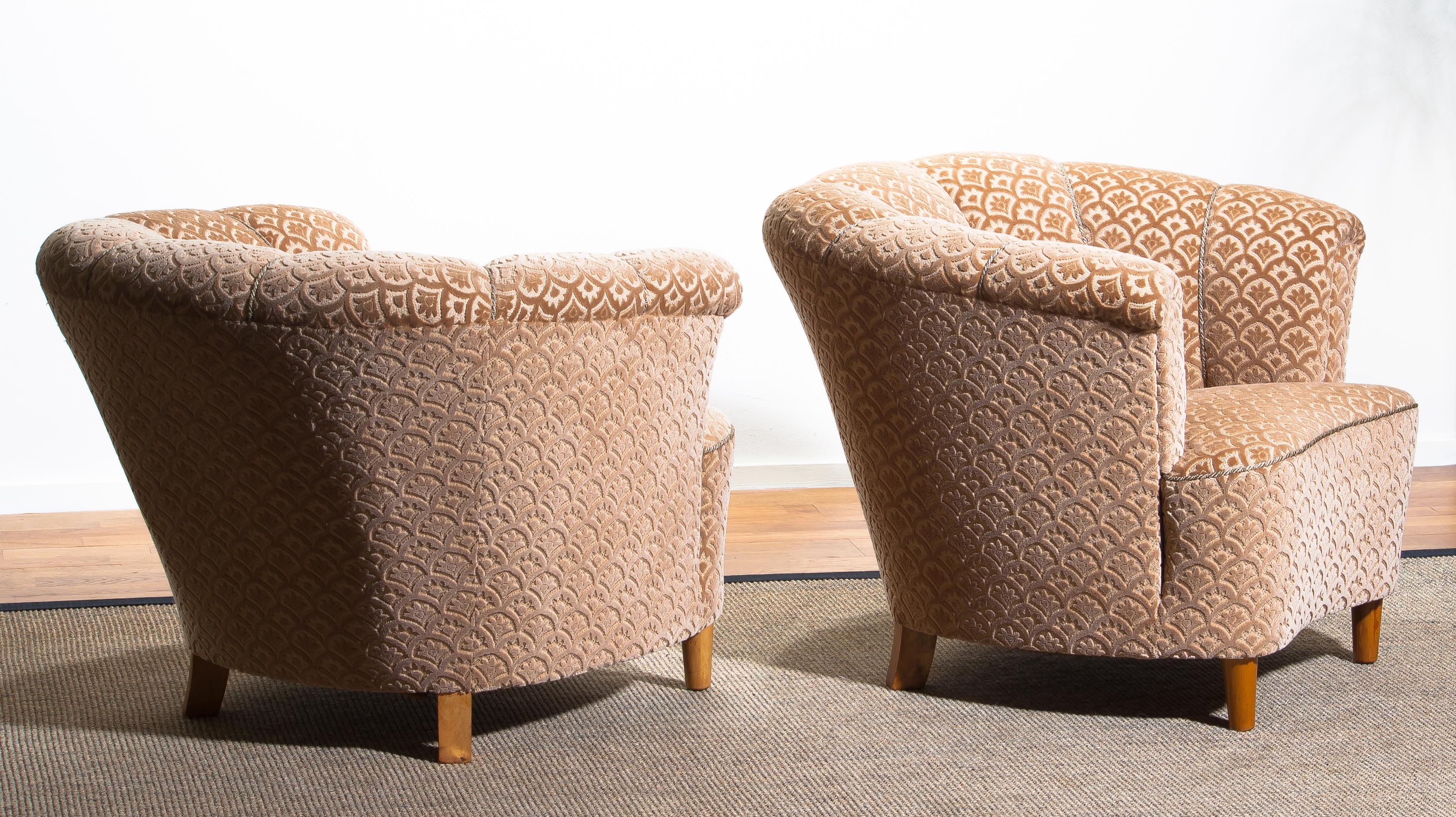 1940s, Pair of Shell Back Club Lounge Cocktail Chairs from Sweden 5