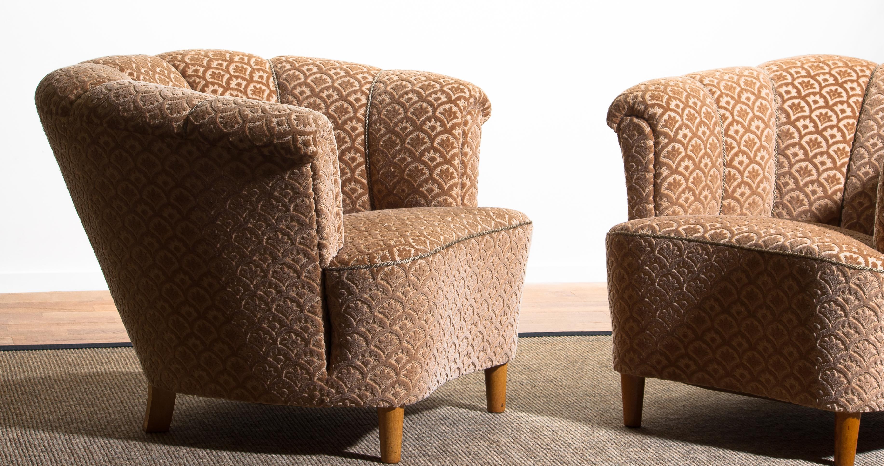 1940s, Pair of Shell Back Club Lounge Cocktail Chairs from Sweden 2