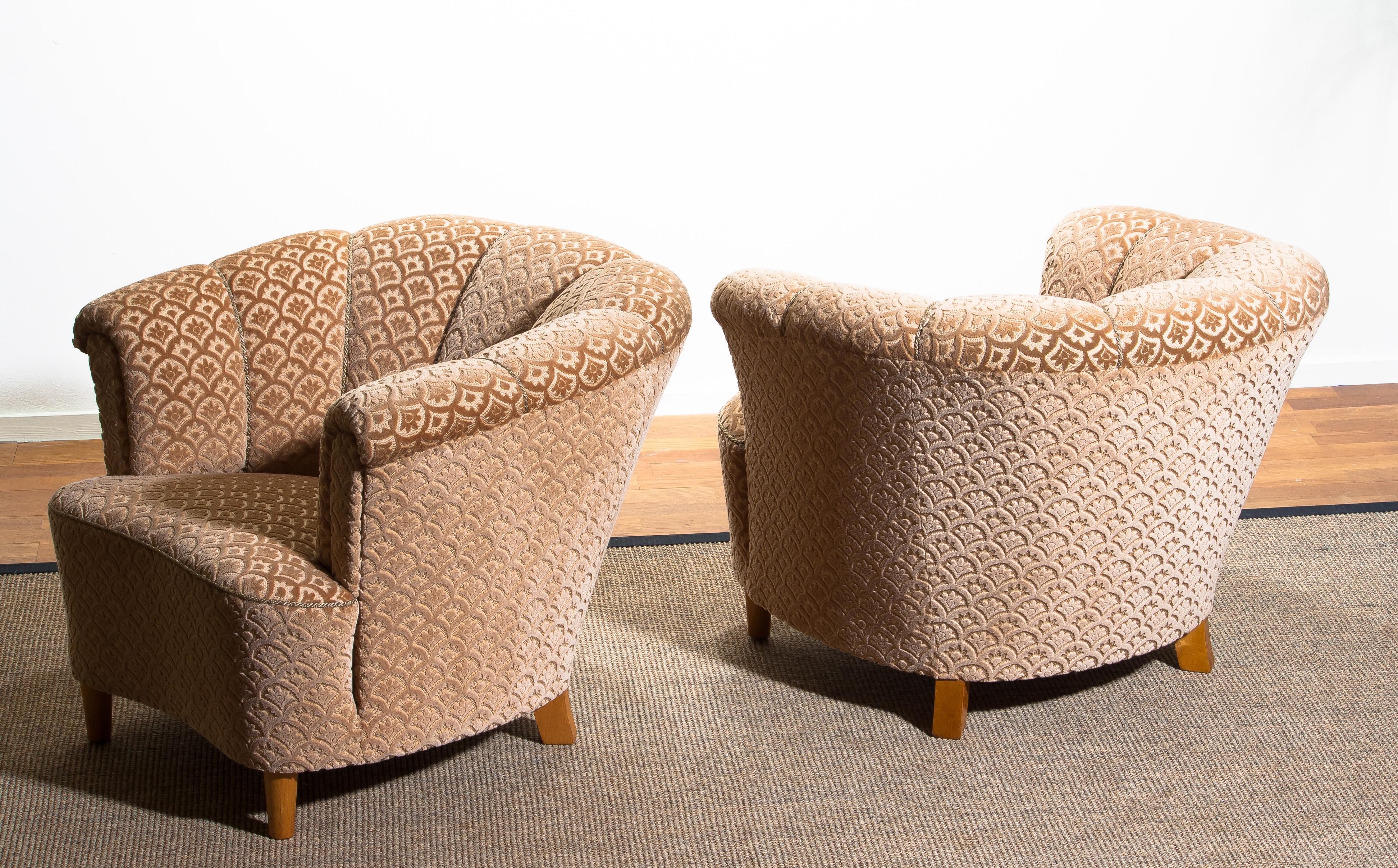 1940s, Pair of Shell Back Club Lounge Cocktail Chairs from Sweden 3