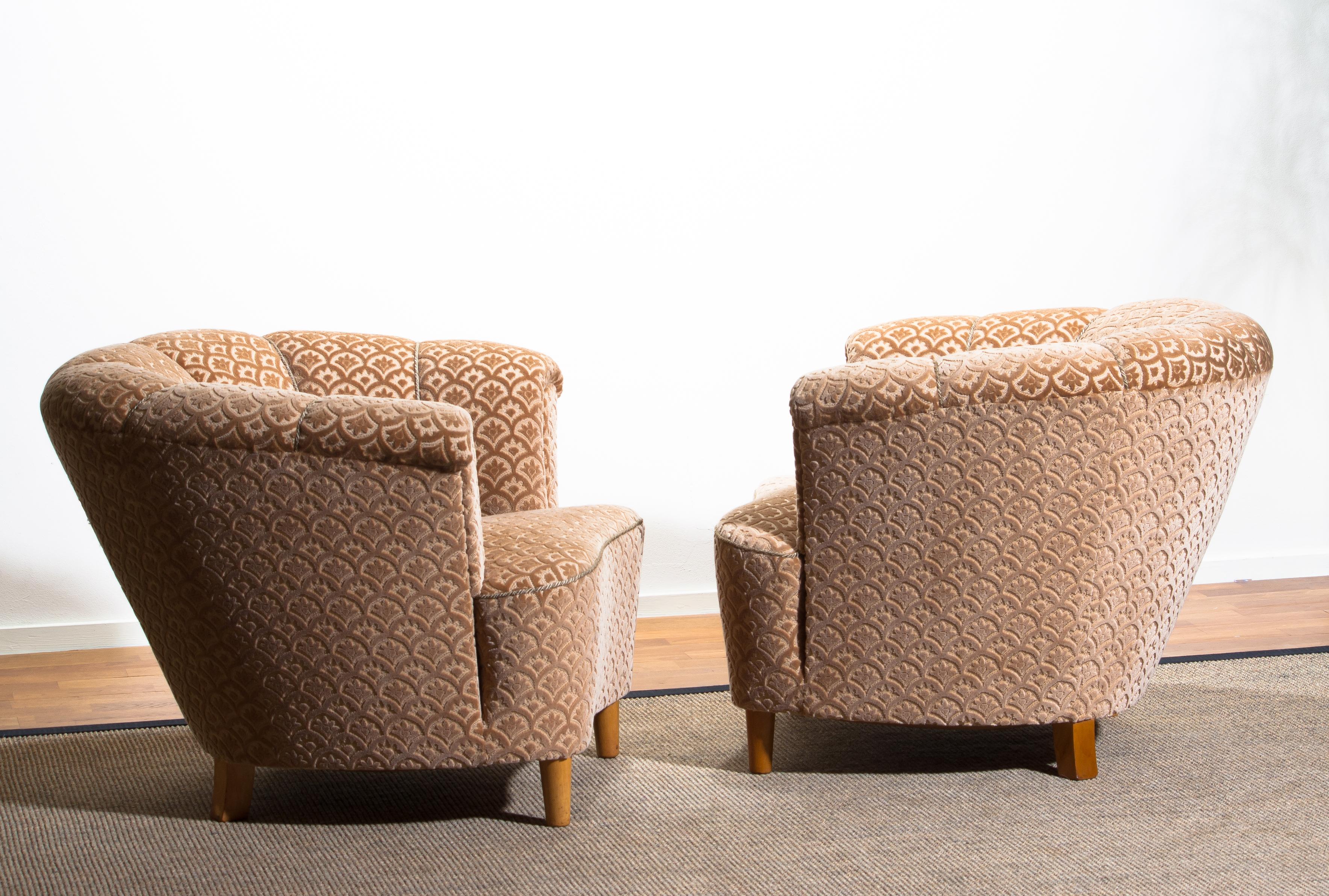 1940s, Pair of Shell Back Club Lounge Cocktail Chairs from Sweden 6