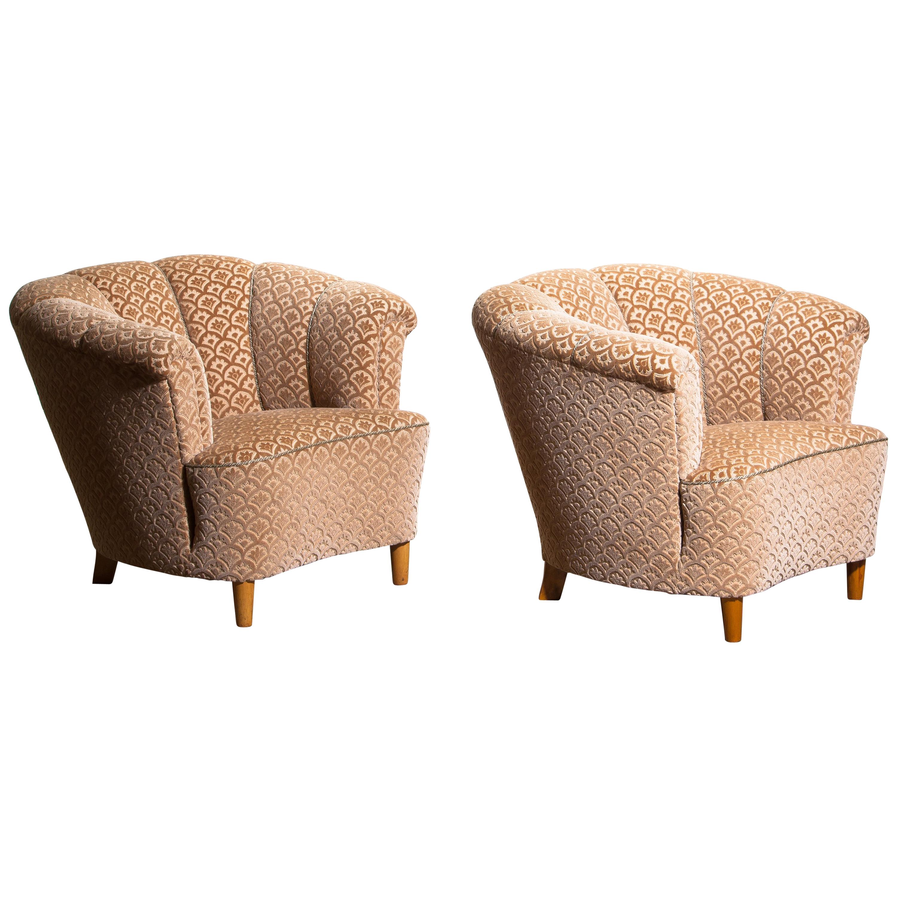 1940s, Pair of Shell Back Club Lounge Cocktail Chairs from Sweden In Good Condition In Silvolde, Gelderland