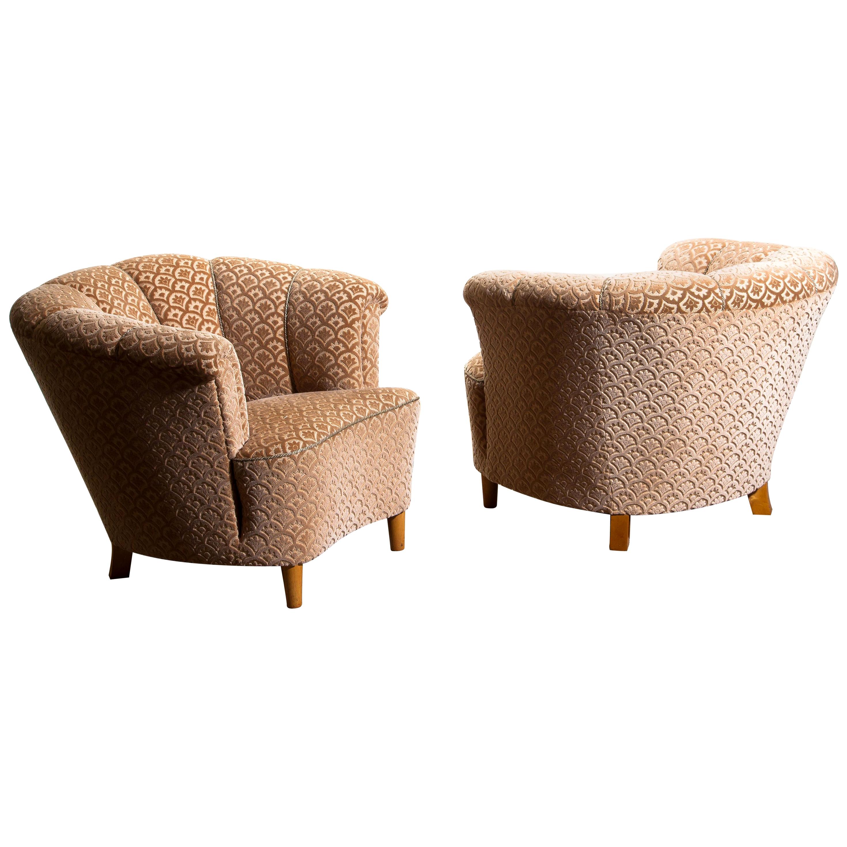 1940s, Pair of Shell Back Club Lounge Cocktail Chairs from Sweden