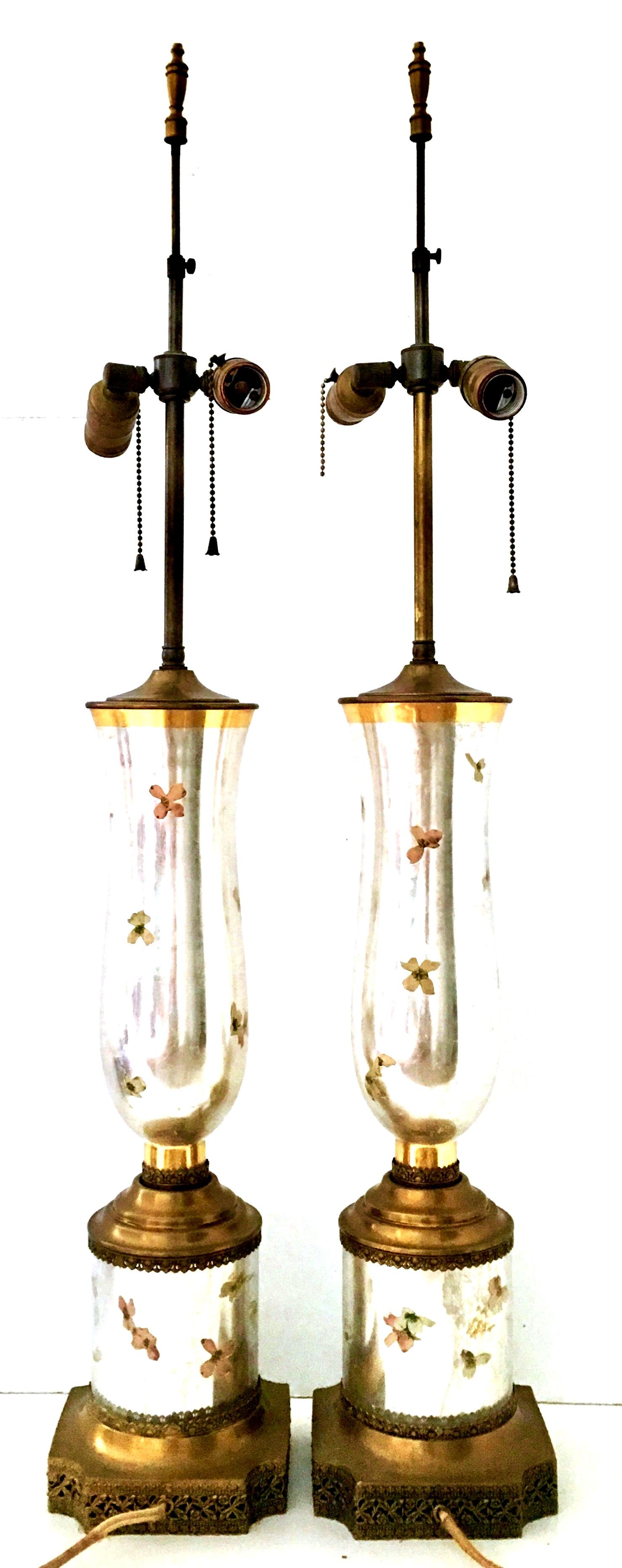 Art Deco 1940'S Pair Of Silver Leaf Reverse Painted Art Glass Ballerina & Butterfly Lamps For Sale