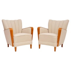 1940’s Pair of Swedish Satin Birch Art Deco Armchairs