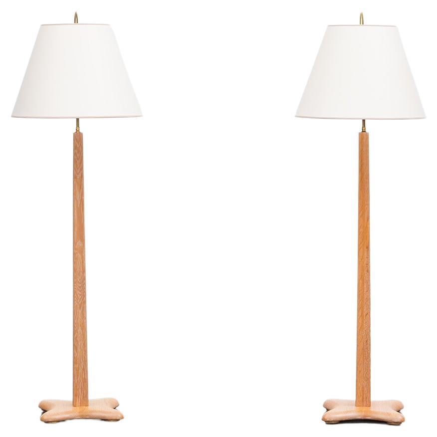 1940s Pair of T.H. Robsjohn-Gibbings Floor Lamps 'New Re-Covery' 'b' For Sale