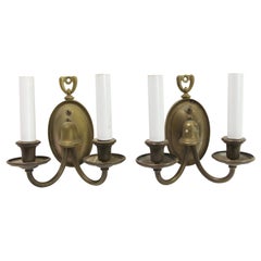 1940s Pair of Traditional Antique Brass Two Arm Wall Sconces