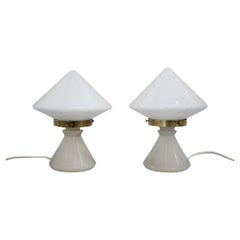 Vintage 1940s Pair of Unique Art Deco Table Lamps with Alabaster Base, Czechoslovakia