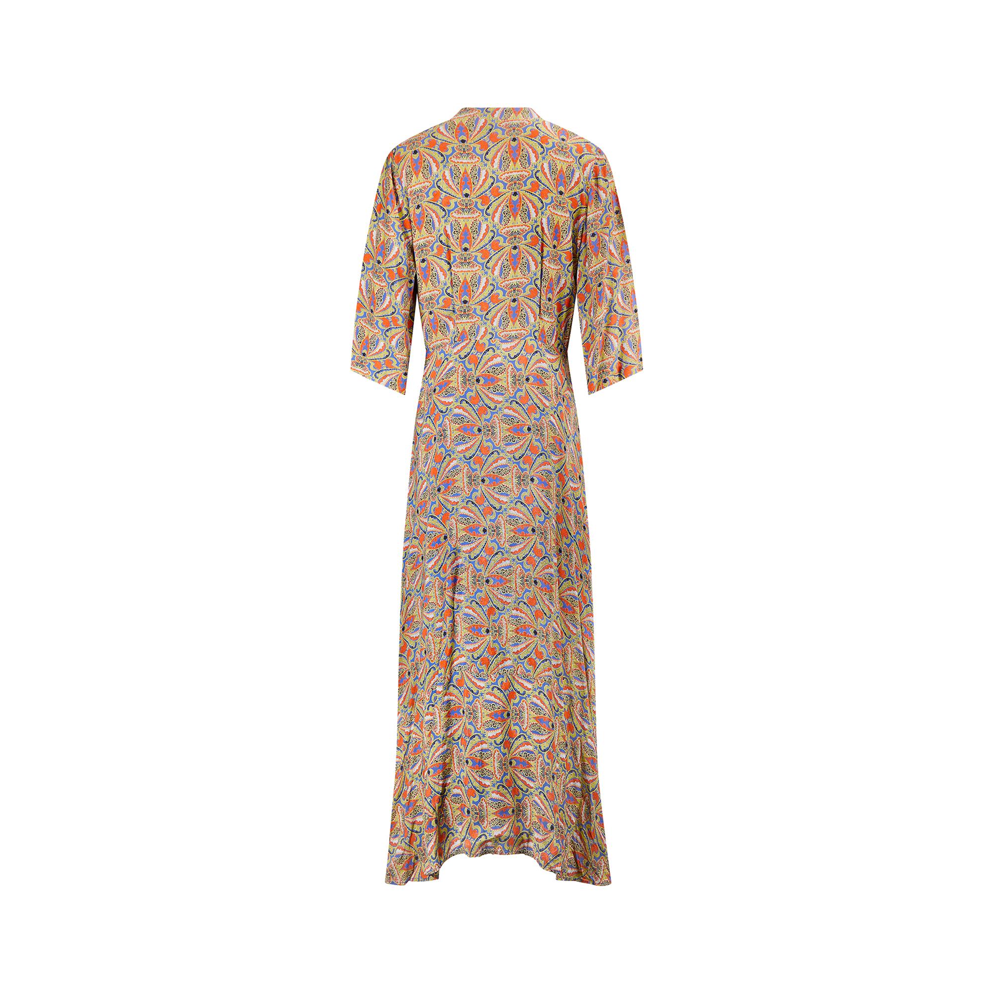 1940s Paisley Rayon Maxi Hostess Dress In Excellent Condition For Sale In London, GB