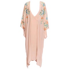 1940S Pale Pink & Pastels Rayon Japanese Floral Print Kimono