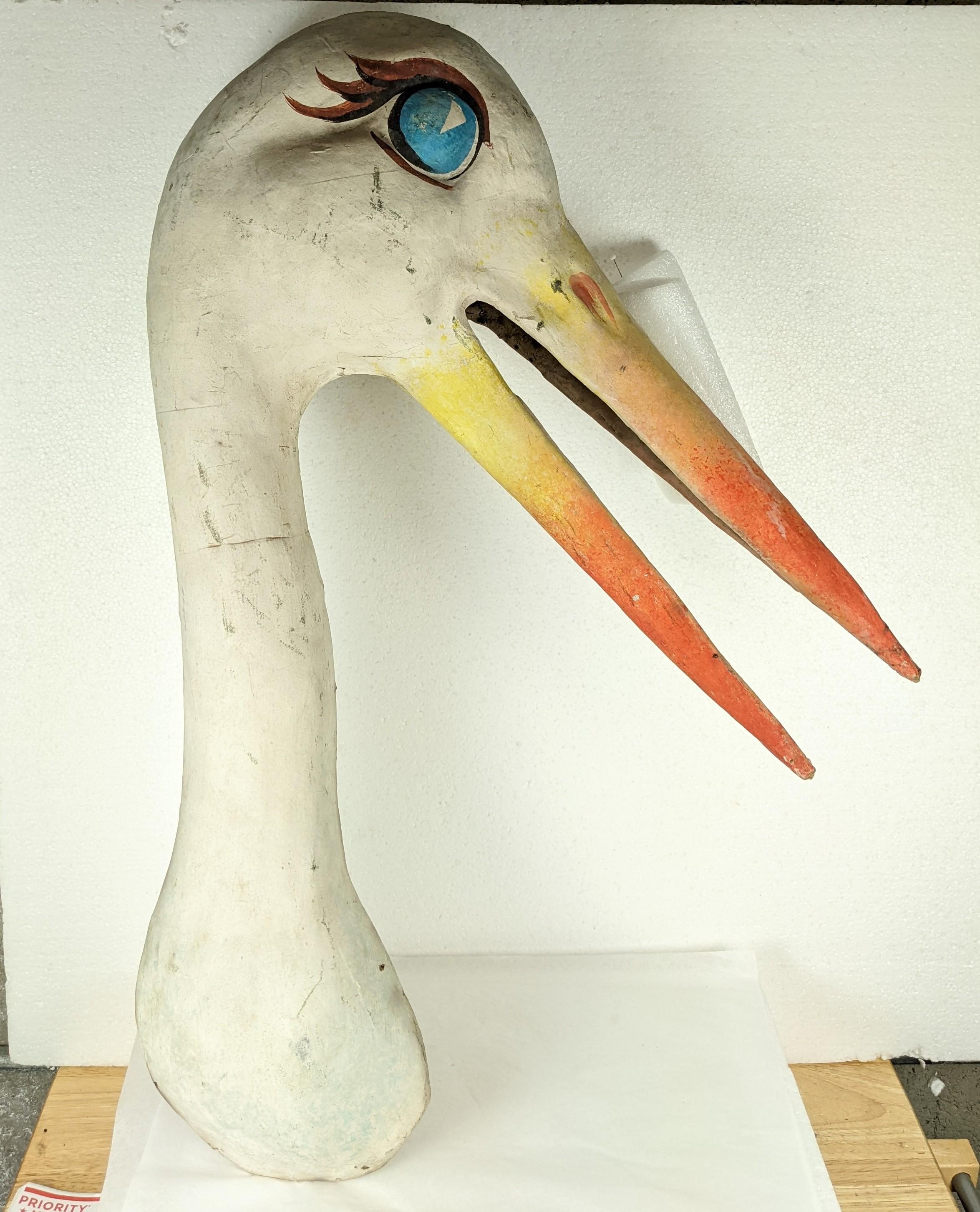 Paper mache stork from the 1940's possibly from a Carnival or Store Display with Cartoon like features. Features Original paint, great accent piece for a nursery.
Measures: 28
