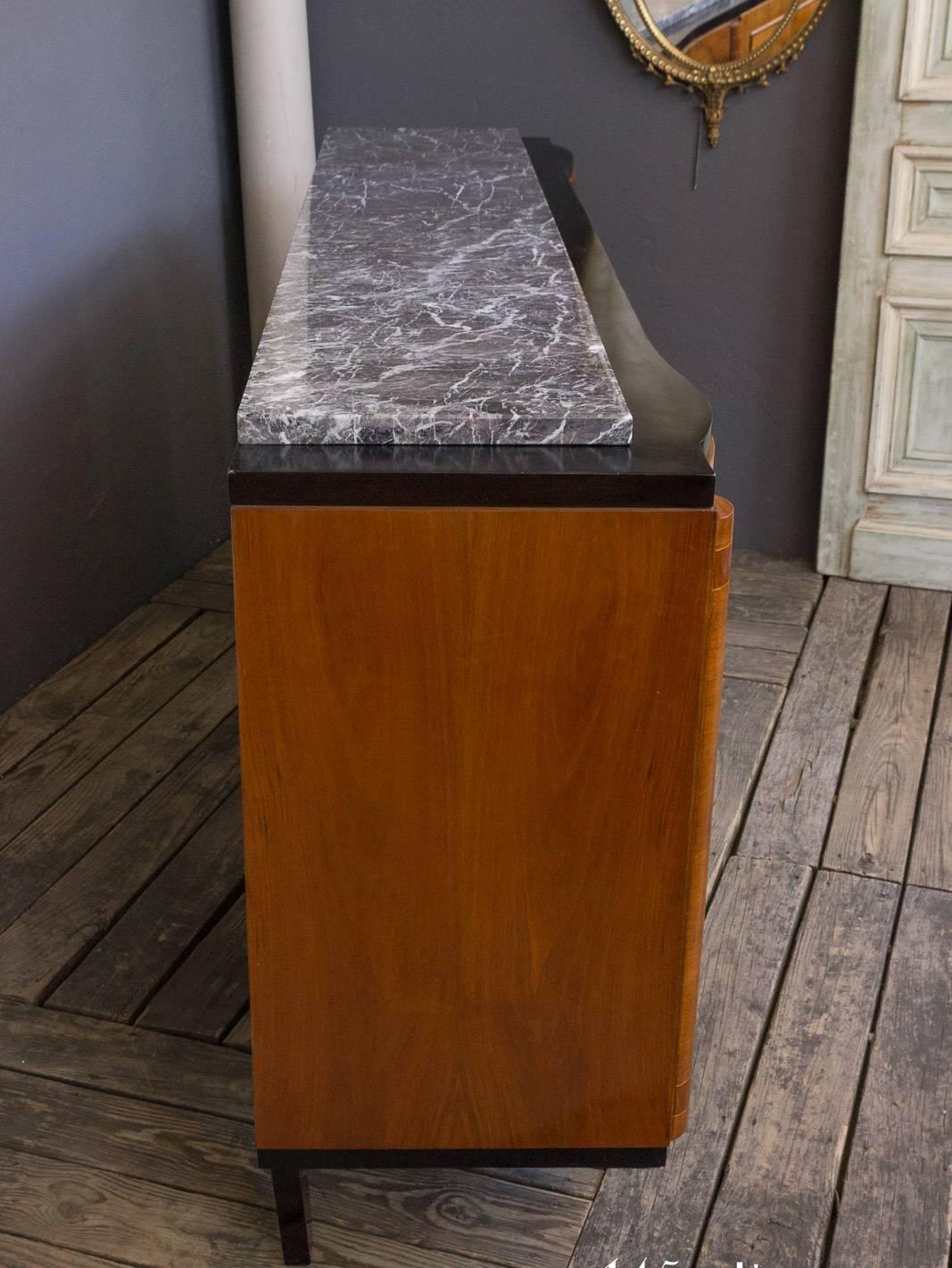 Veneer 1940s Parisian Walnut Sideboard with Original Marble Surface