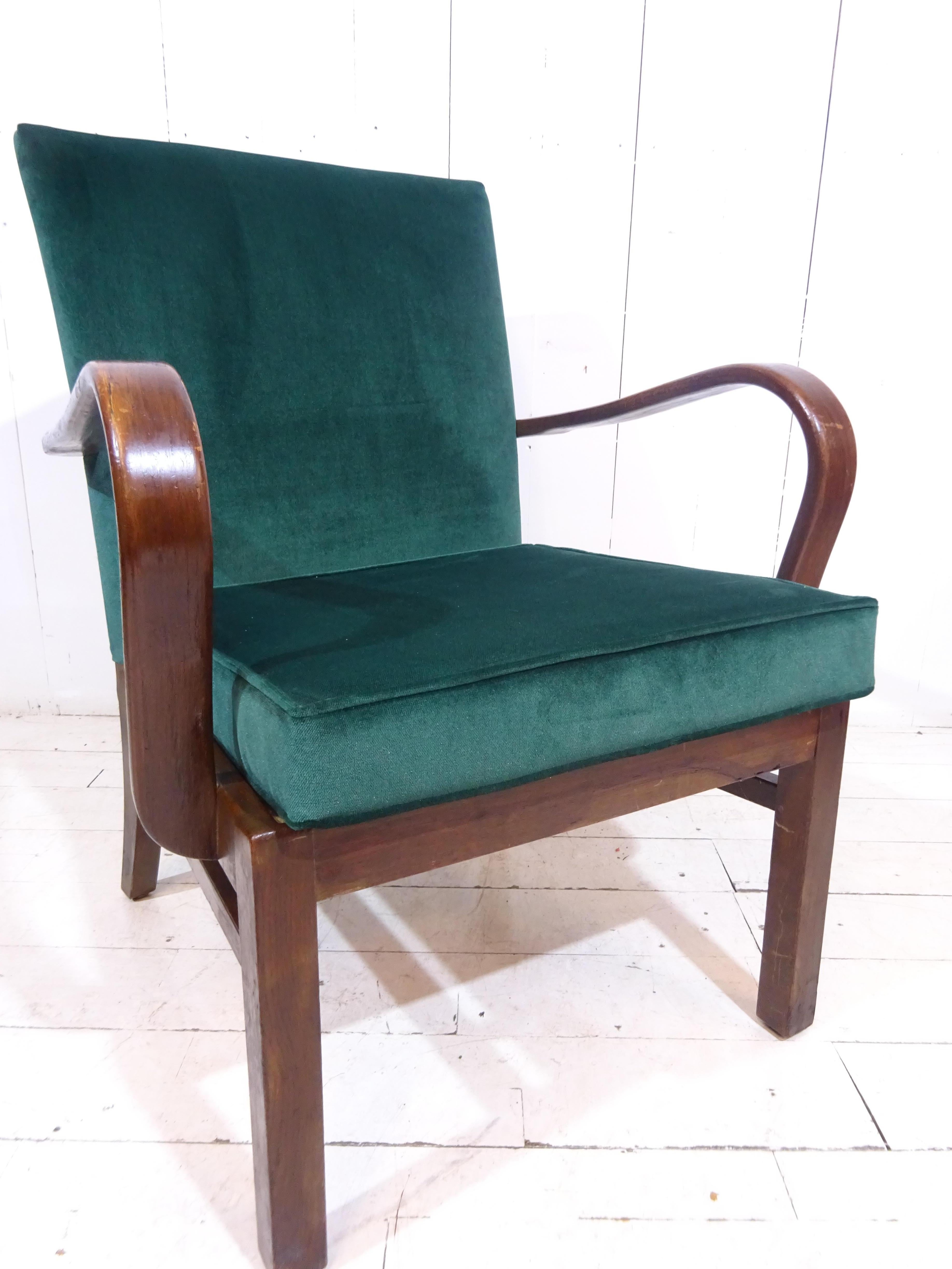 Art Deco 1940's Parker Knoll Bentwood Armchair in Velvet