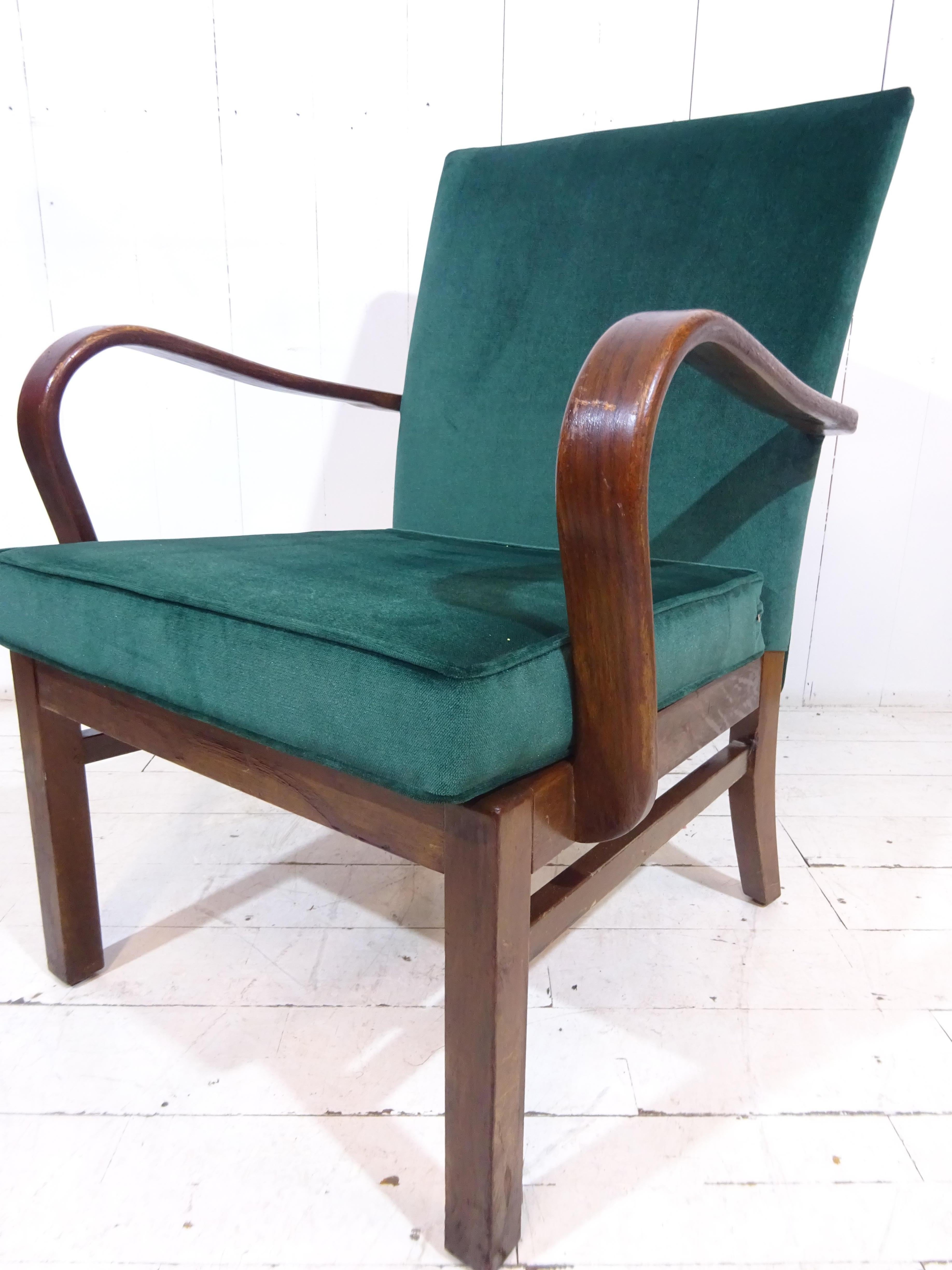 1940's Parker Knoll Bentwood Armchair in Velvet In Good Condition In Tarleton, GB