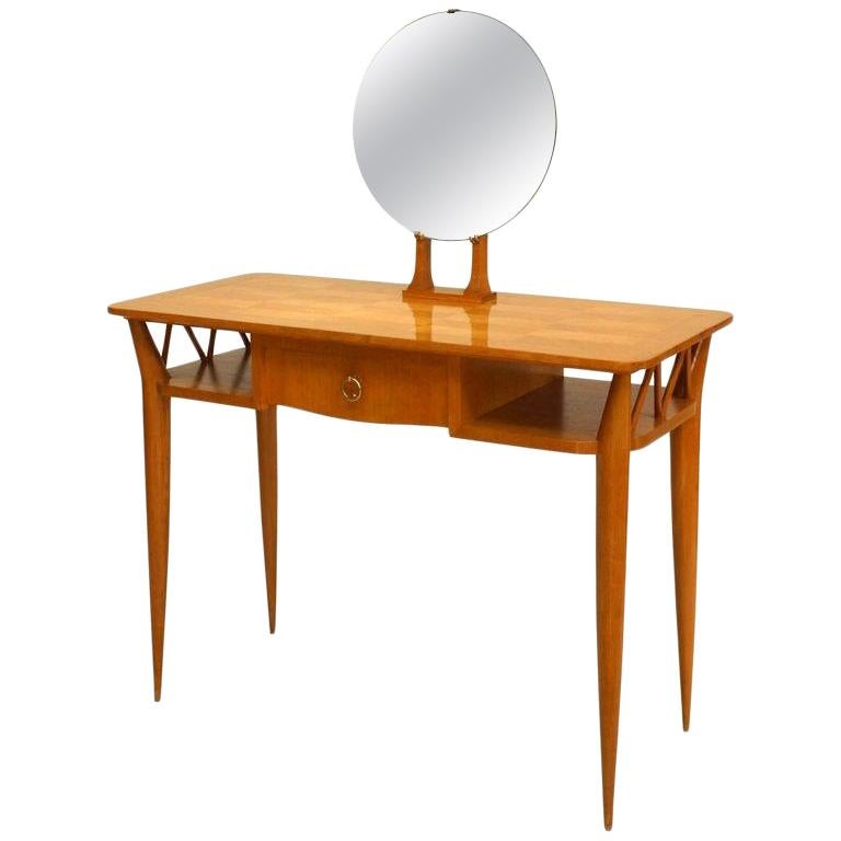 French Mid-Century Pecan Wood Dressing Table For Sale