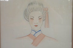 1940s Pastel Painting On Paper Of Asian Woman Signed Dorothy Dwin