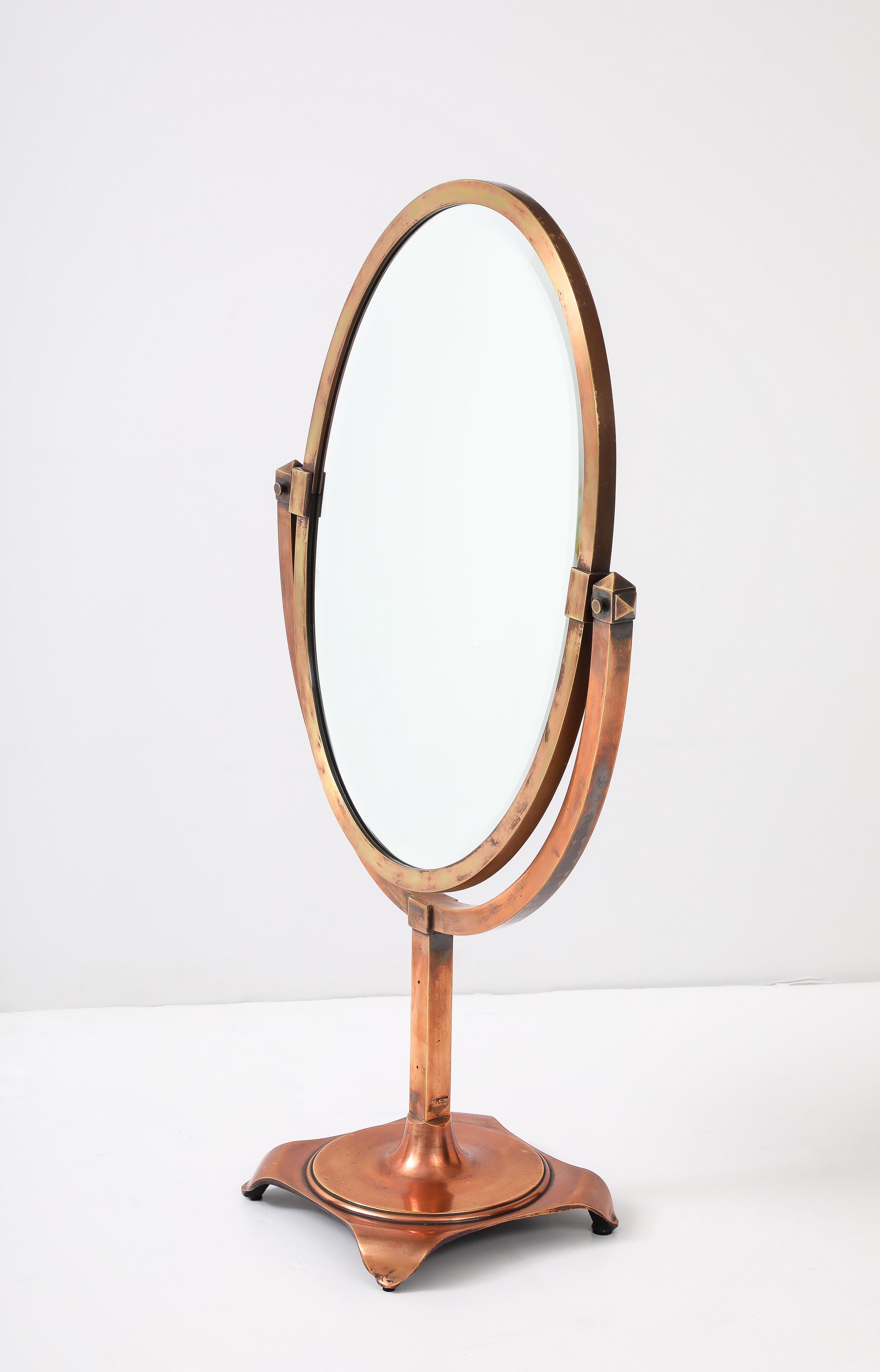 Mid-Century Modern 1940's Patinated Copper Large Vanity Mirror By JR Palmenberg's & Sons For Sale