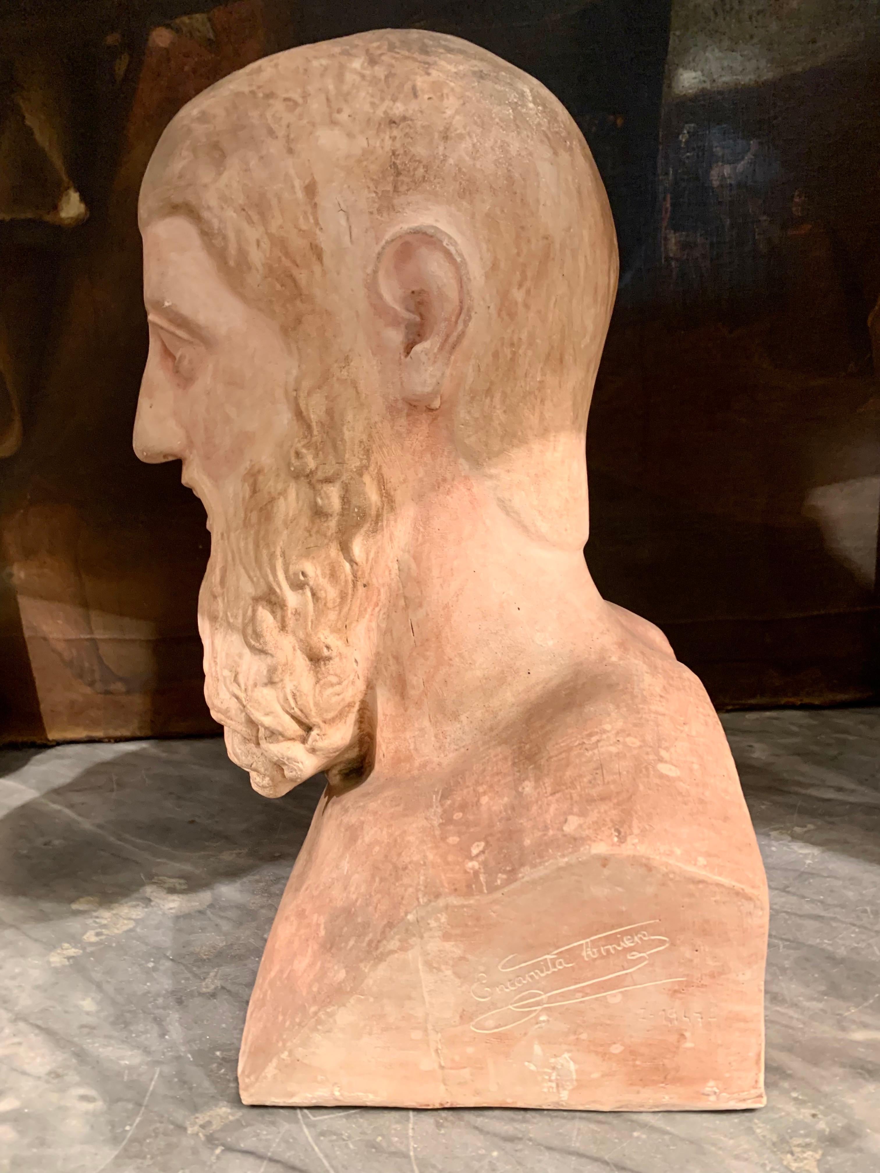 20th Century 1940s Patinated Plaster Bust Greek Head For Sale