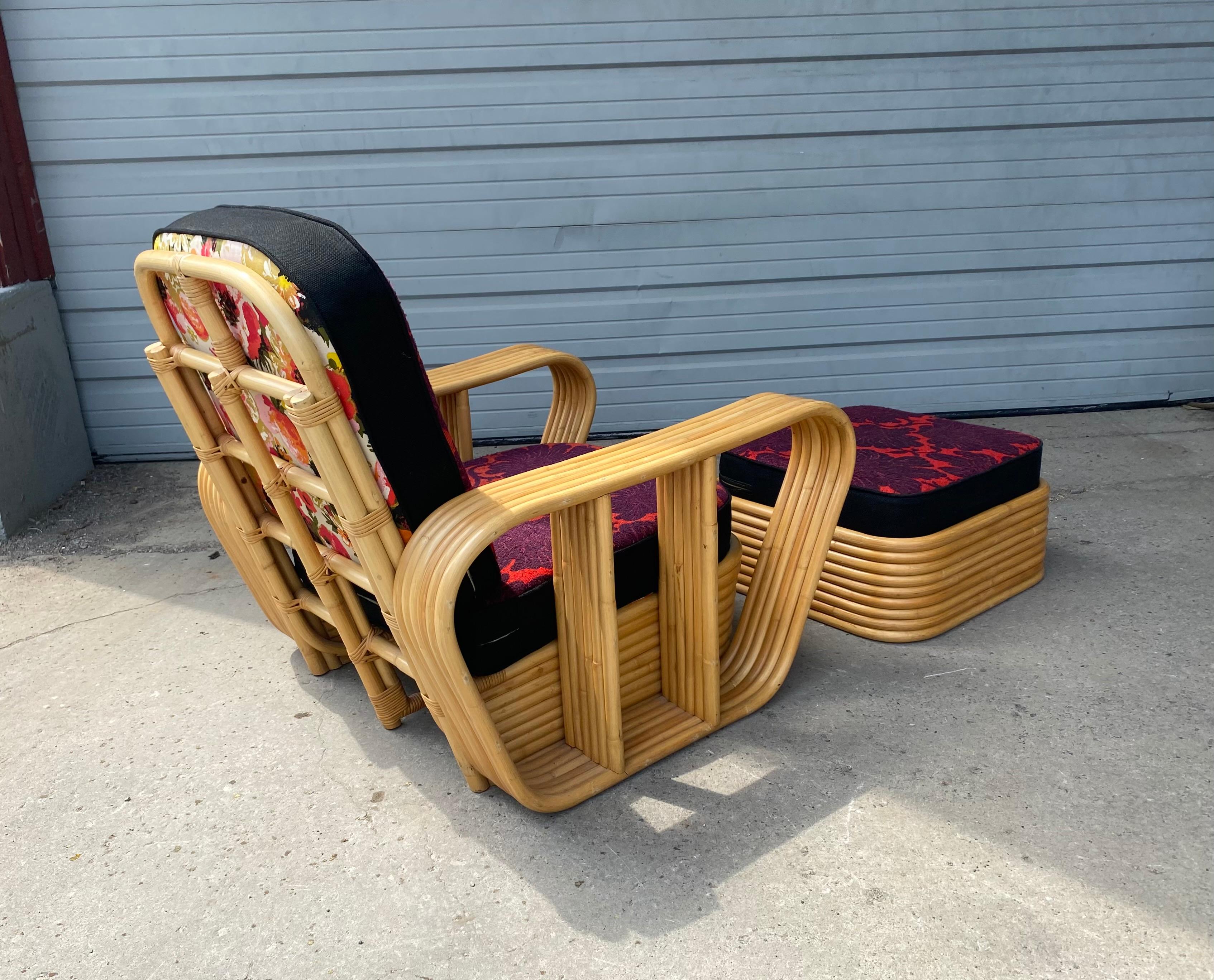 1950s  6 Band Bamboo Lounge Chair and Ottoman, Art Deco In Good Condition For Sale In Buffalo, NY