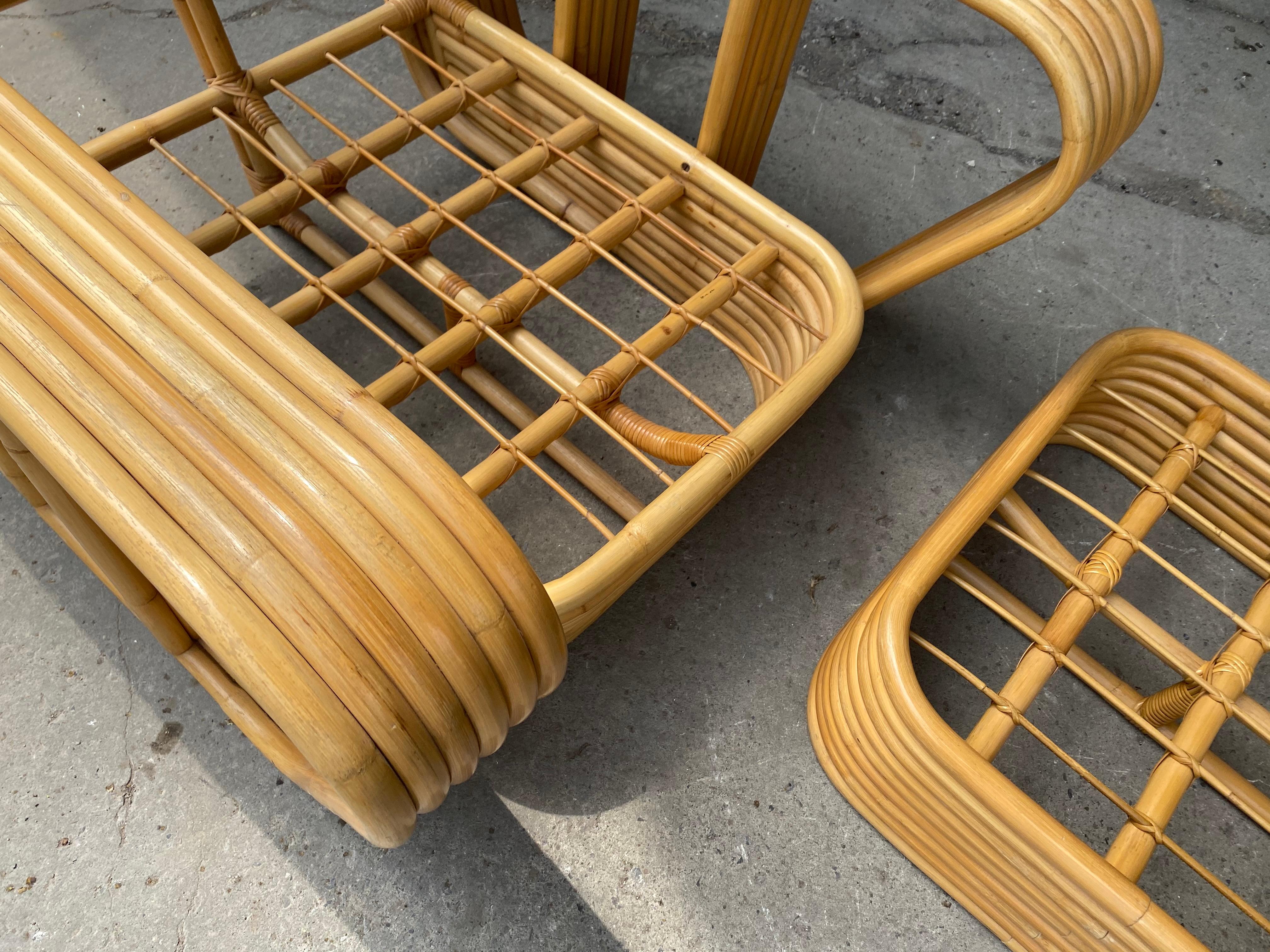 1950s  6 Band Bamboo Lounge Chair and Ottoman, Art Deco For Sale 2
