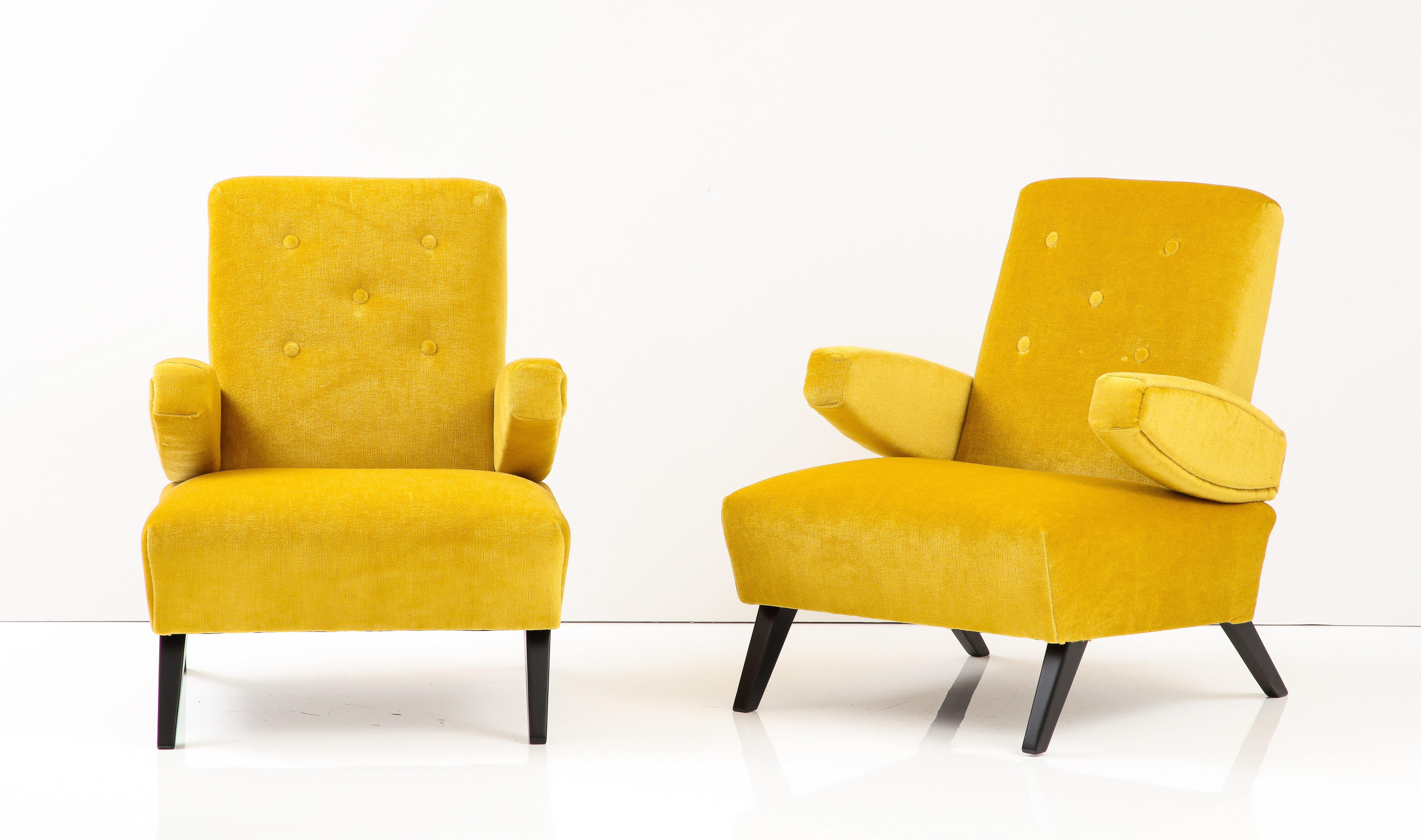 Mid-20th Century 1940's Paul Laszlo Attributed Lounge Chairs with Mohair Upholstery