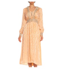 1940S Melocotón y Crema Vestido de Encaje al Bies con Chaqueta
