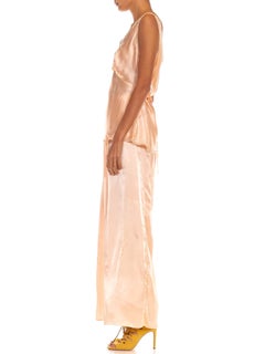 1940S Peach & Cream Rayon Satin Lace Pajama Ensemble