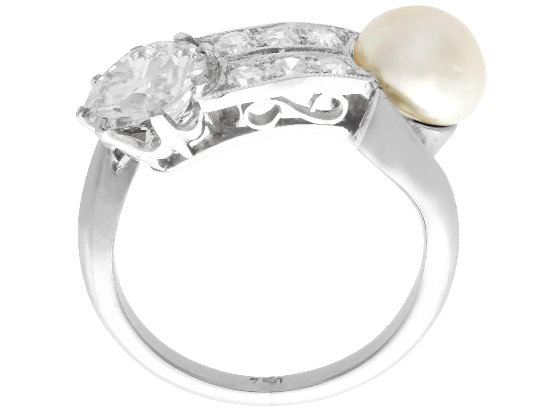 Women's 1940s Pearl 1.34 Carat Diamond Gold Engagement Ring For Sale