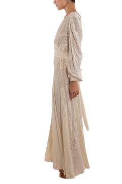 1940S Pearl White Burnout Chiffon Sheer Dress With Floral Pattern