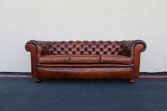 1940s Pegasus Tufted Chesterfield Sofa in Distressed Brown Leather