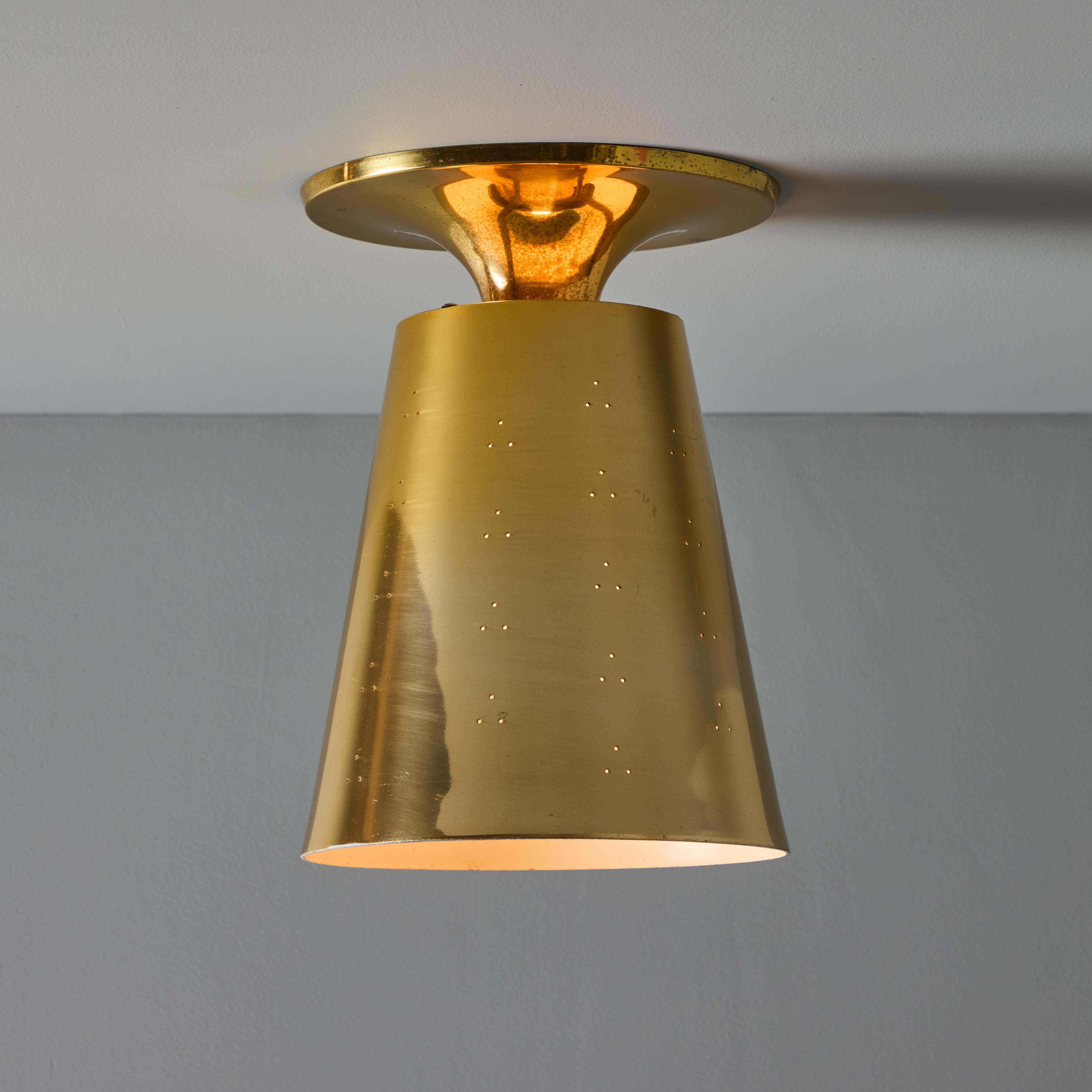 1940s Perforated Brass Conical Ceiling Lamp Attributed to Paavo Tynell For Sale 5