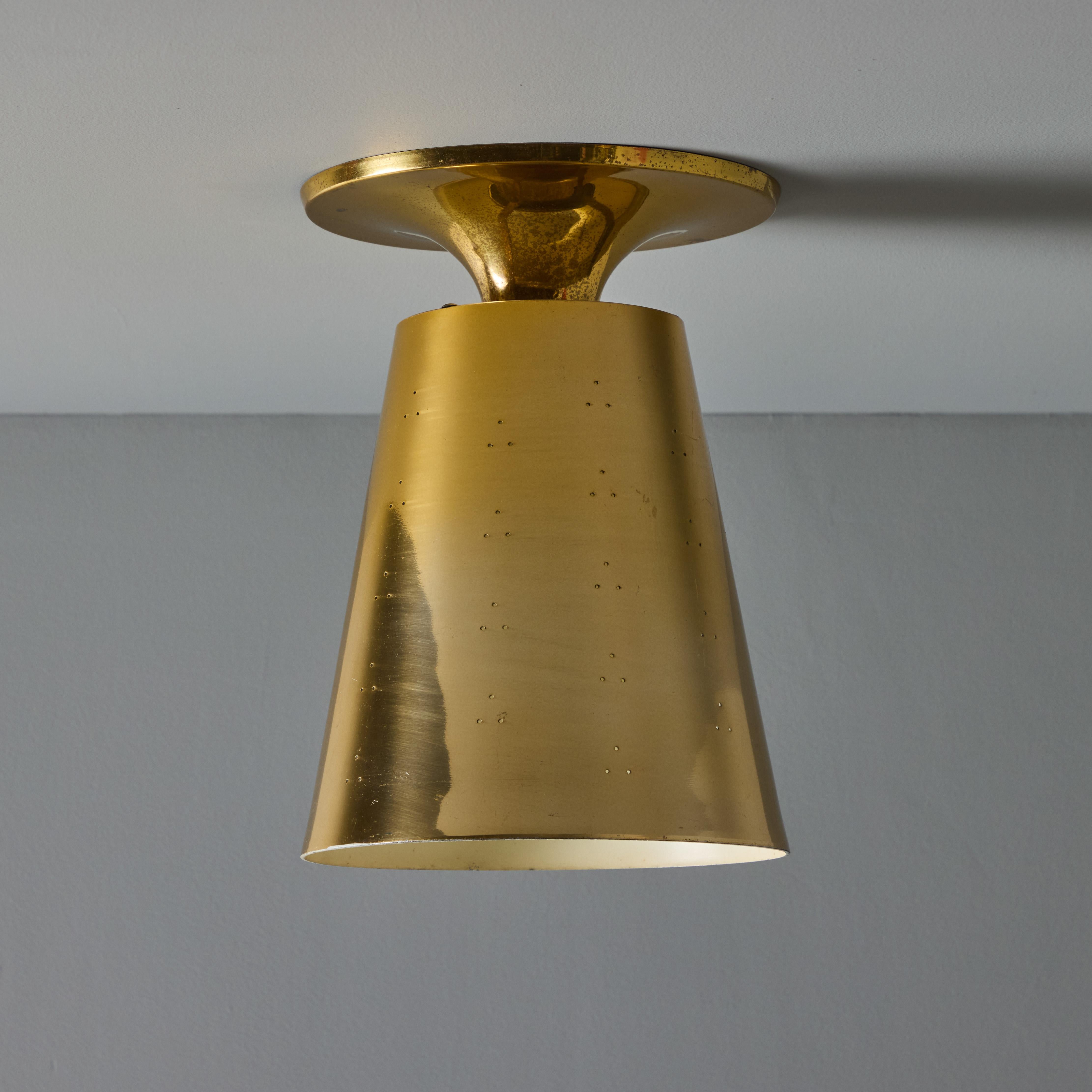 1940s Perforated Brass Conical Ceiling Lamp Attributed to Paavo Tynell For Sale 6