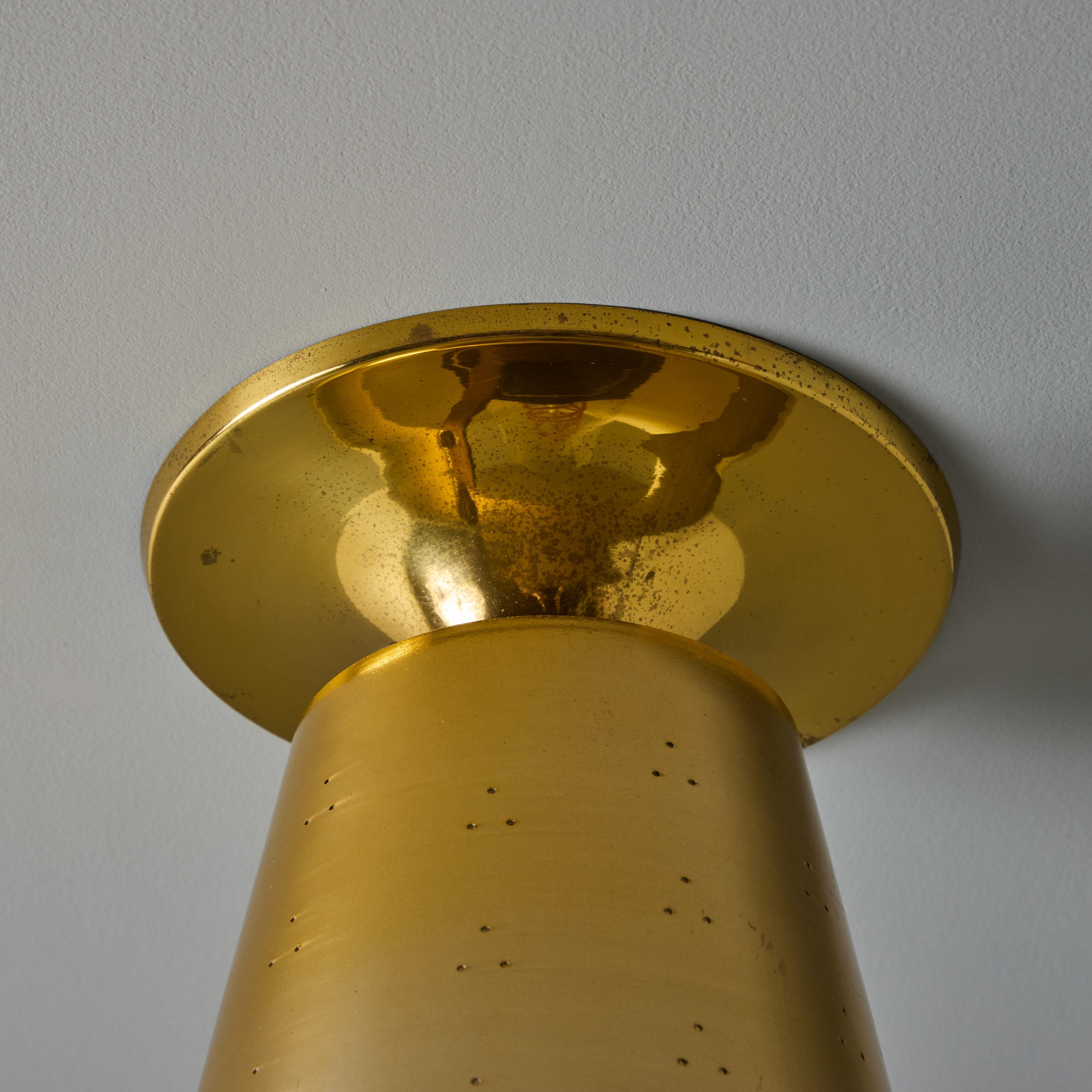 1940s Perforated Brass Conical Ceiling Lamp Attributed to Paavo Tynell For Sale 8