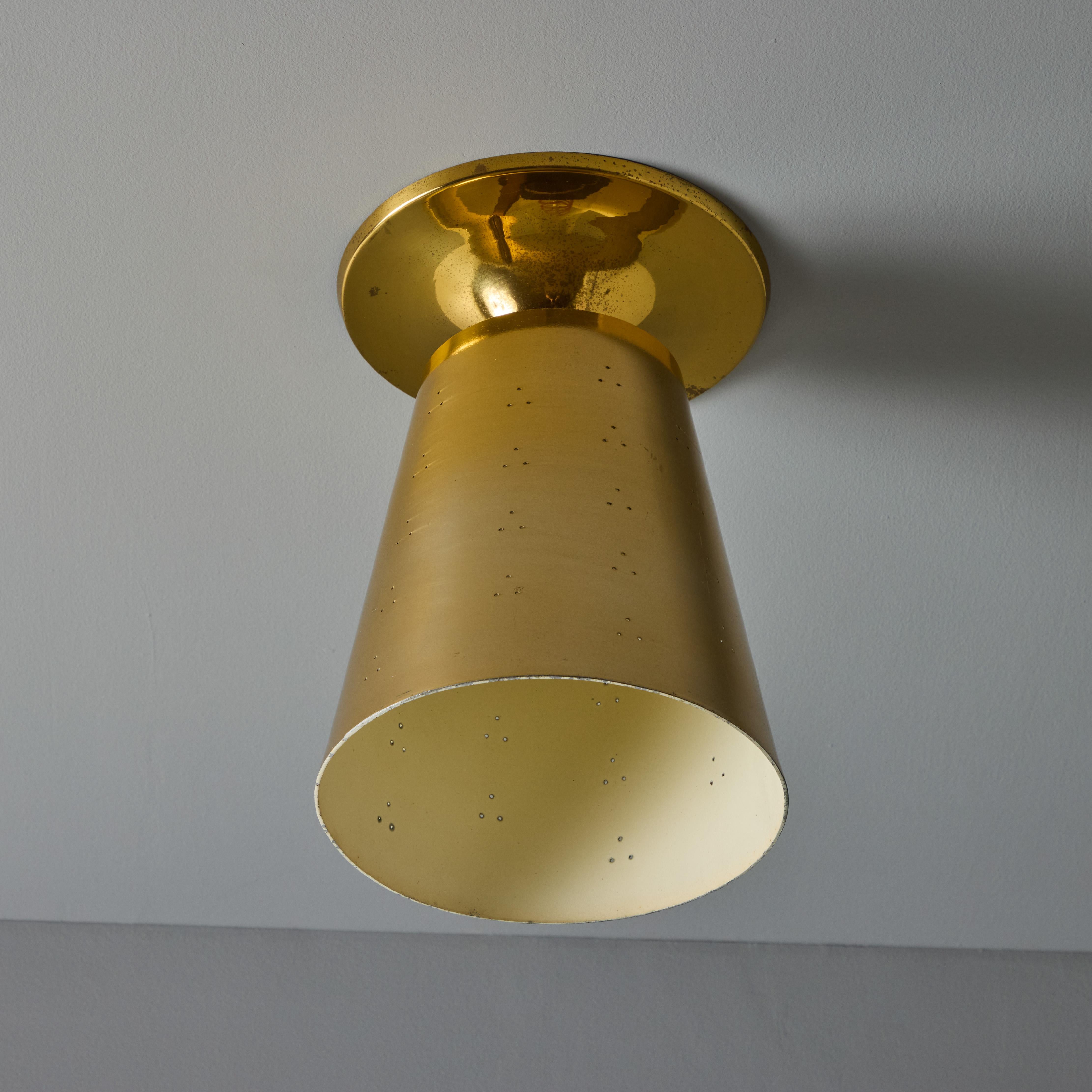 1940s Perforated Brass Conical Ceiling Lamp Attributed to Paavo Tynell For Sale 10