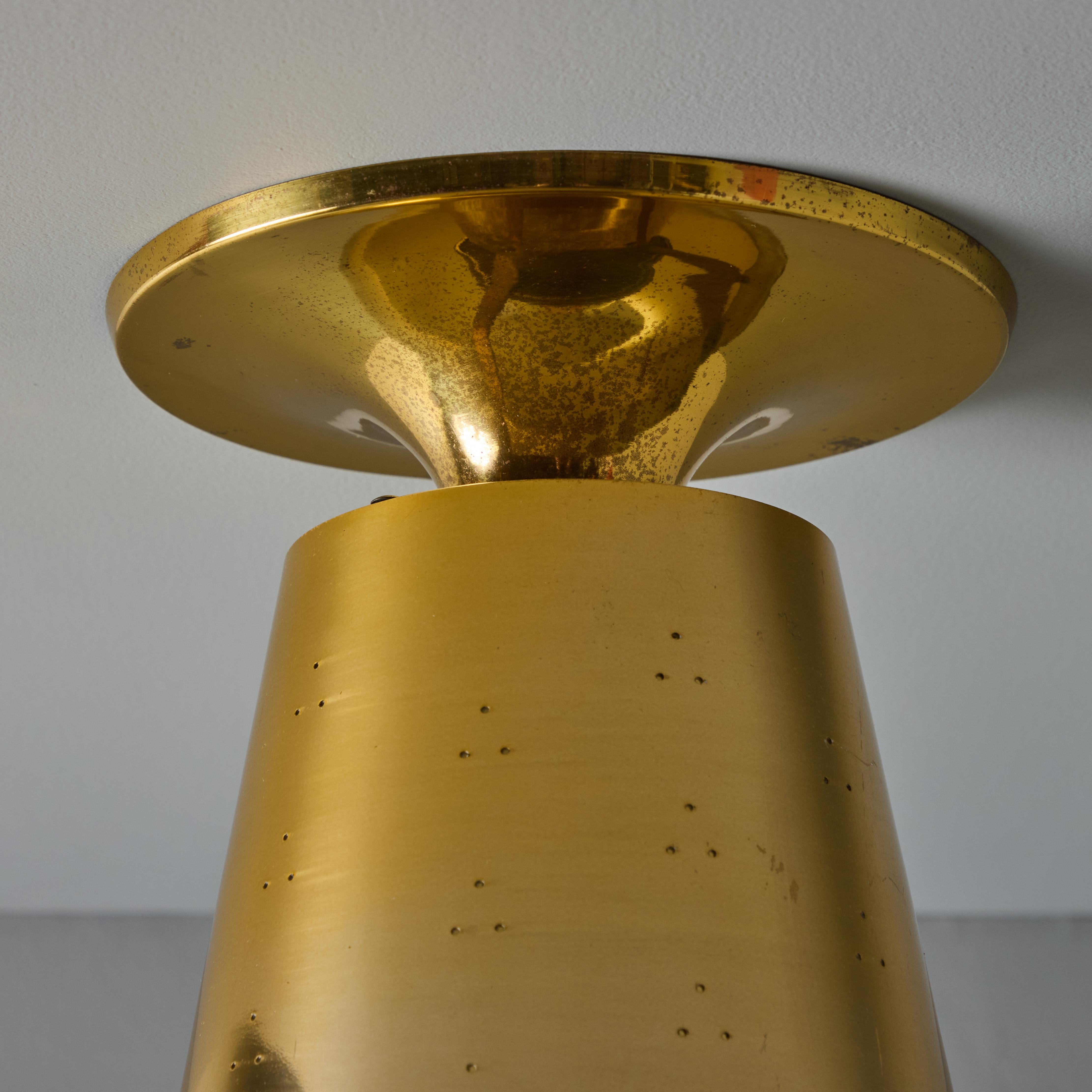 1940s Perforated Brass Conical Ceiling Lamp Attributed to Paavo Tynell For Sale 11