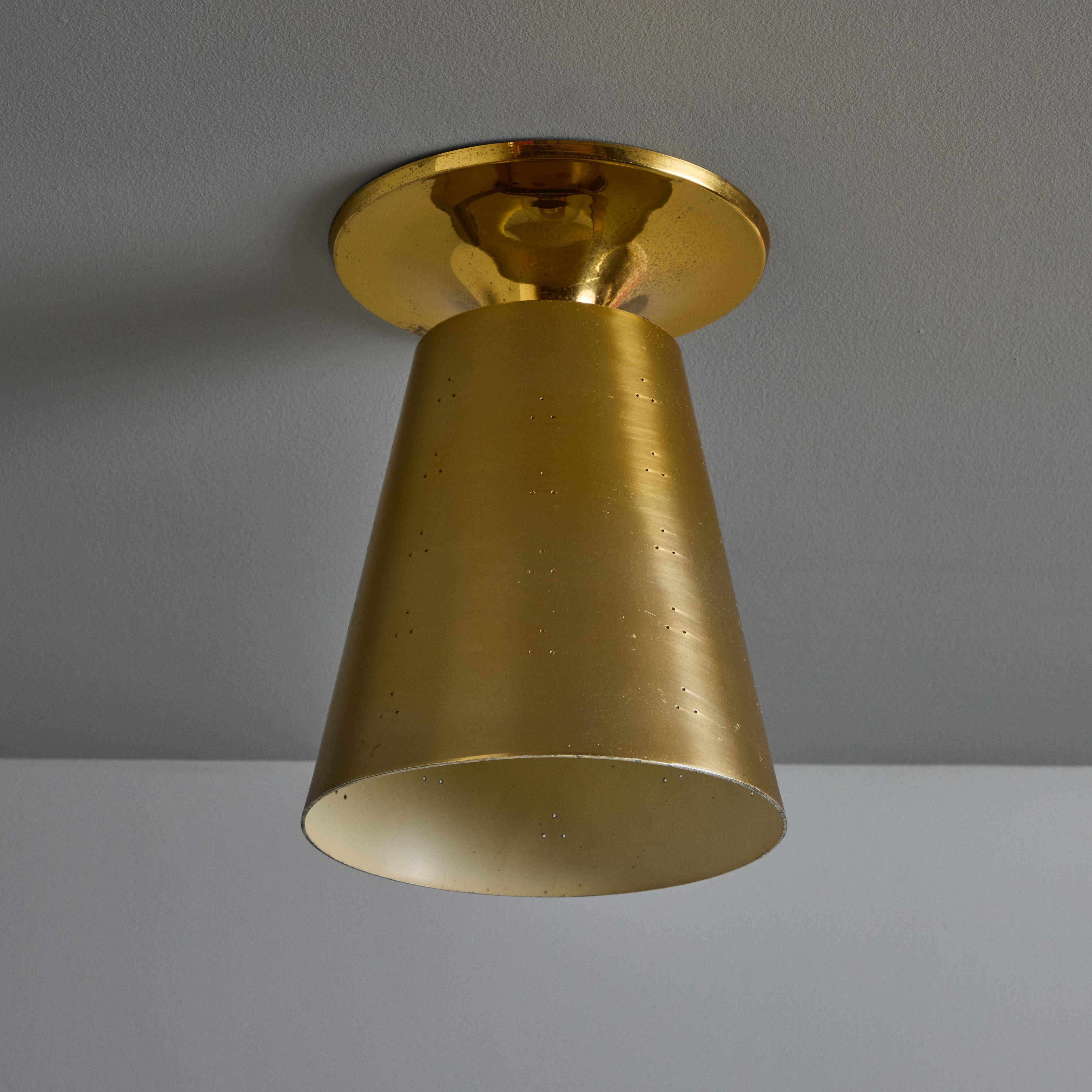 1940s Perforated Brass Conical Ceiling Lamp Attributed to Paavo Tynell In Good Condition For Sale In Glendale, CA
