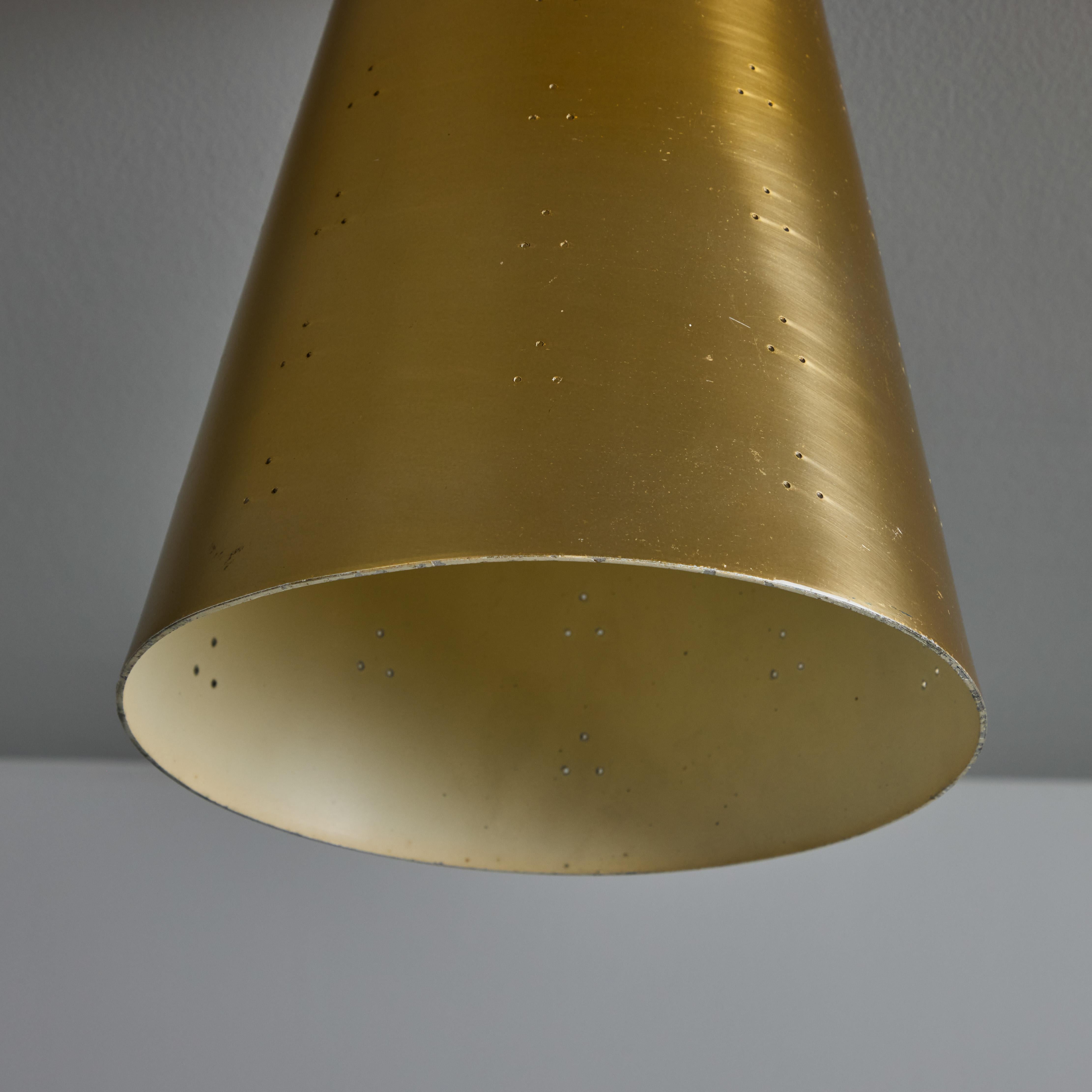 Mid-20th Century 1940s Perforated Brass Conical Ceiling Lamp Attributed to Paavo Tynell For Sale