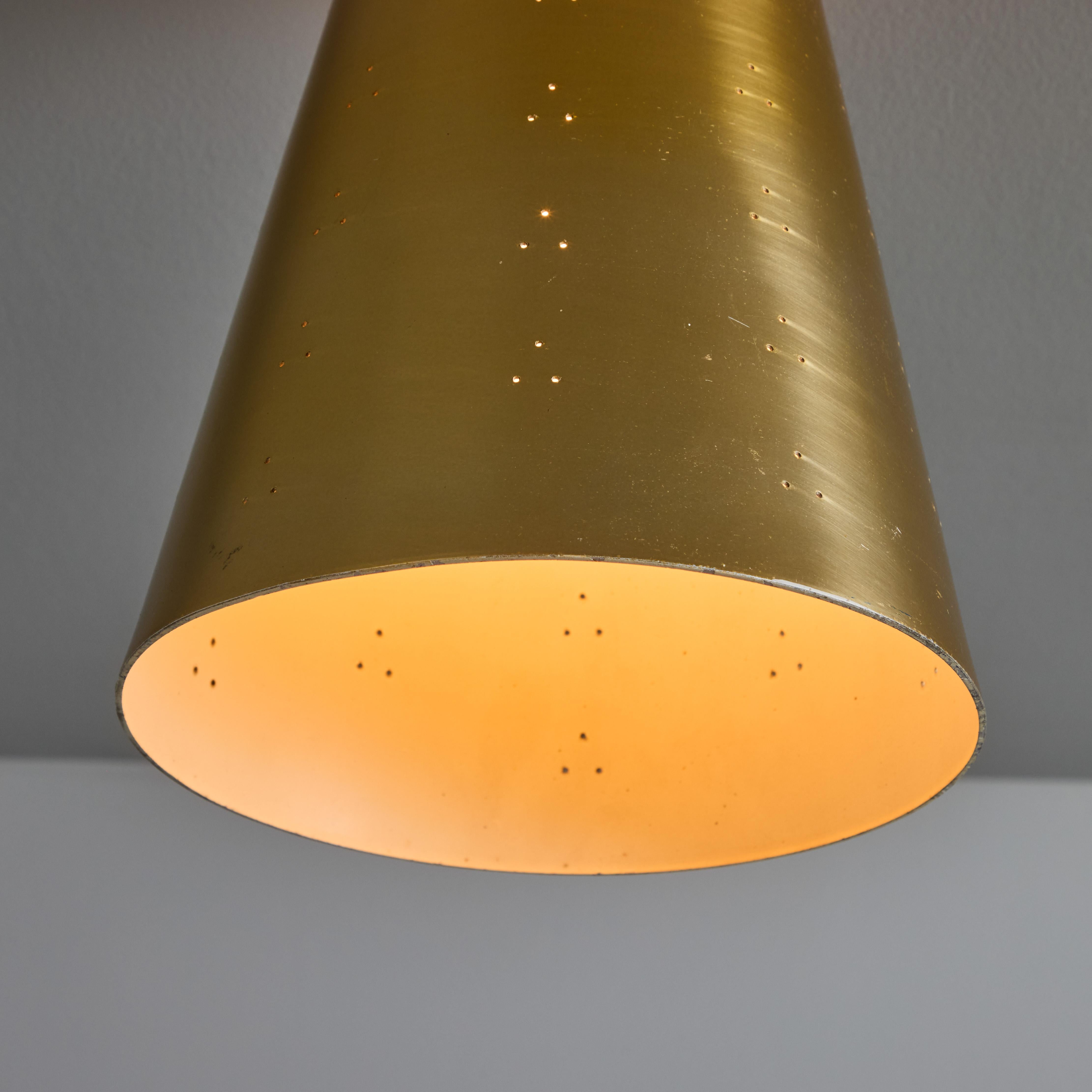Metal 1940s Perforated Brass Conical Ceiling Lamp Attributed to Paavo Tynell For Sale