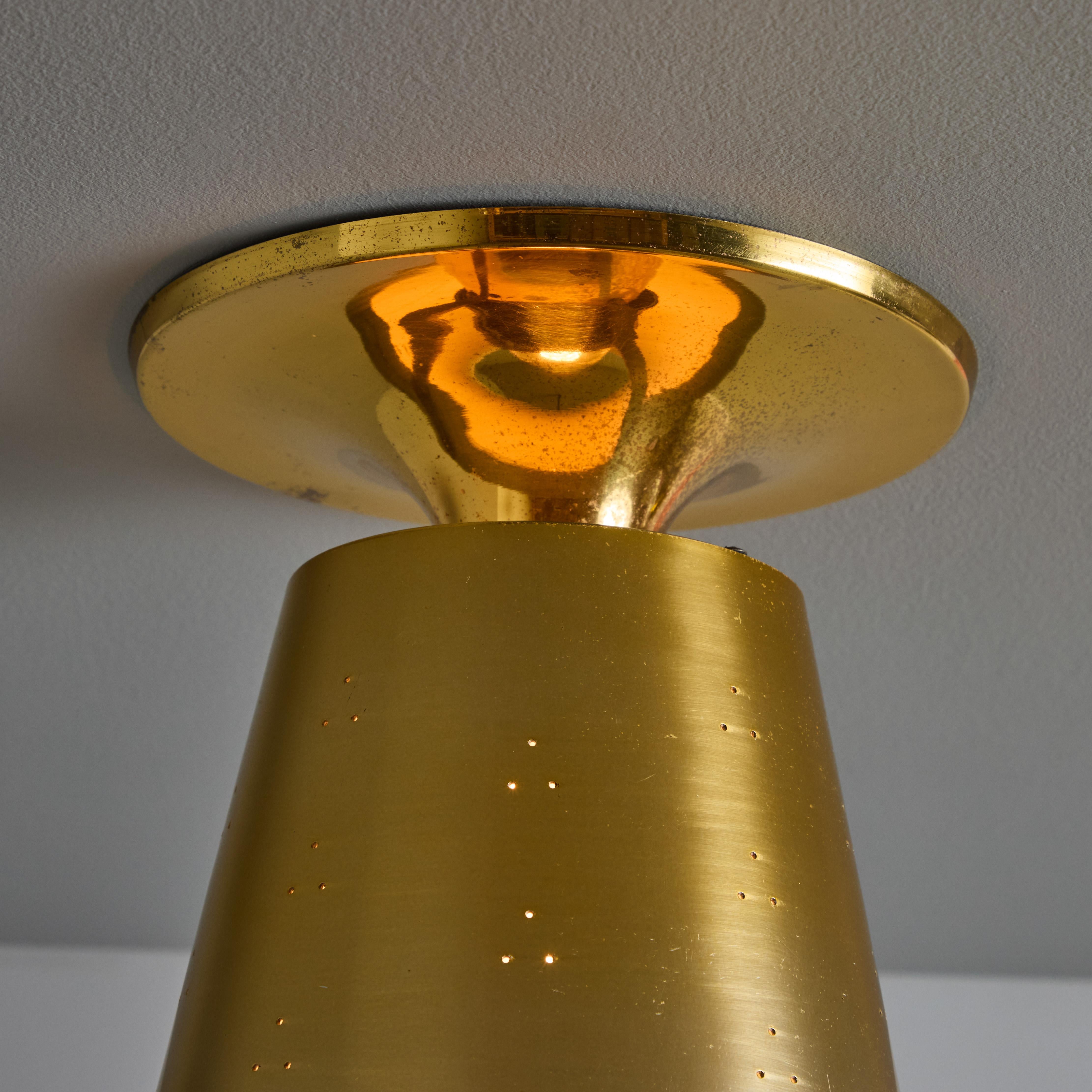 1940s Perforated Brass Conical Ceiling Lamp Attributed to Paavo Tynell For Sale 1