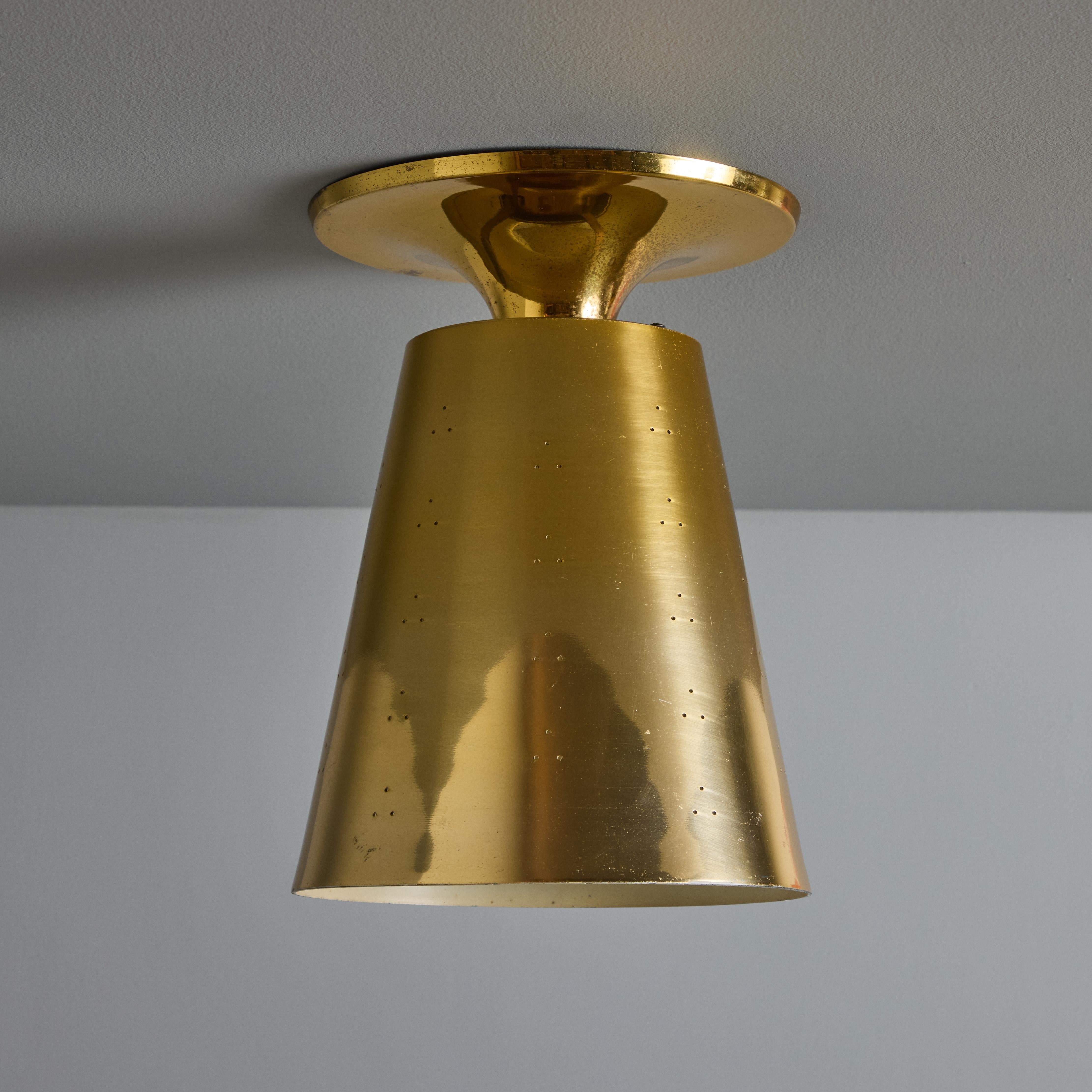 1940s Perforated Brass Conical Ceiling Lamp Attributed to Paavo Tynell For Sale 3