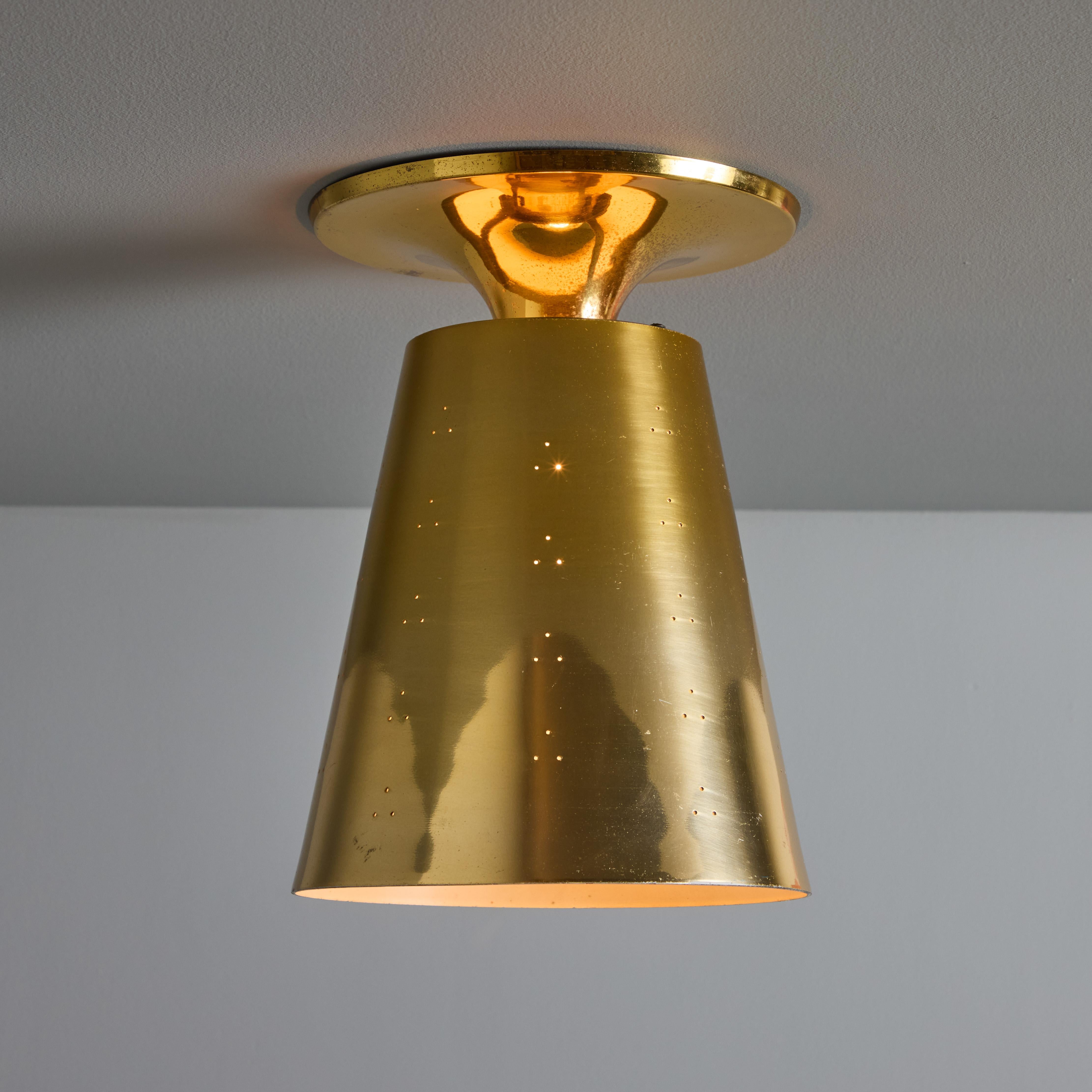 1940s Perforated Brass Conical Ceiling Lamp Attributed to Paavo Tynell For Sale 4