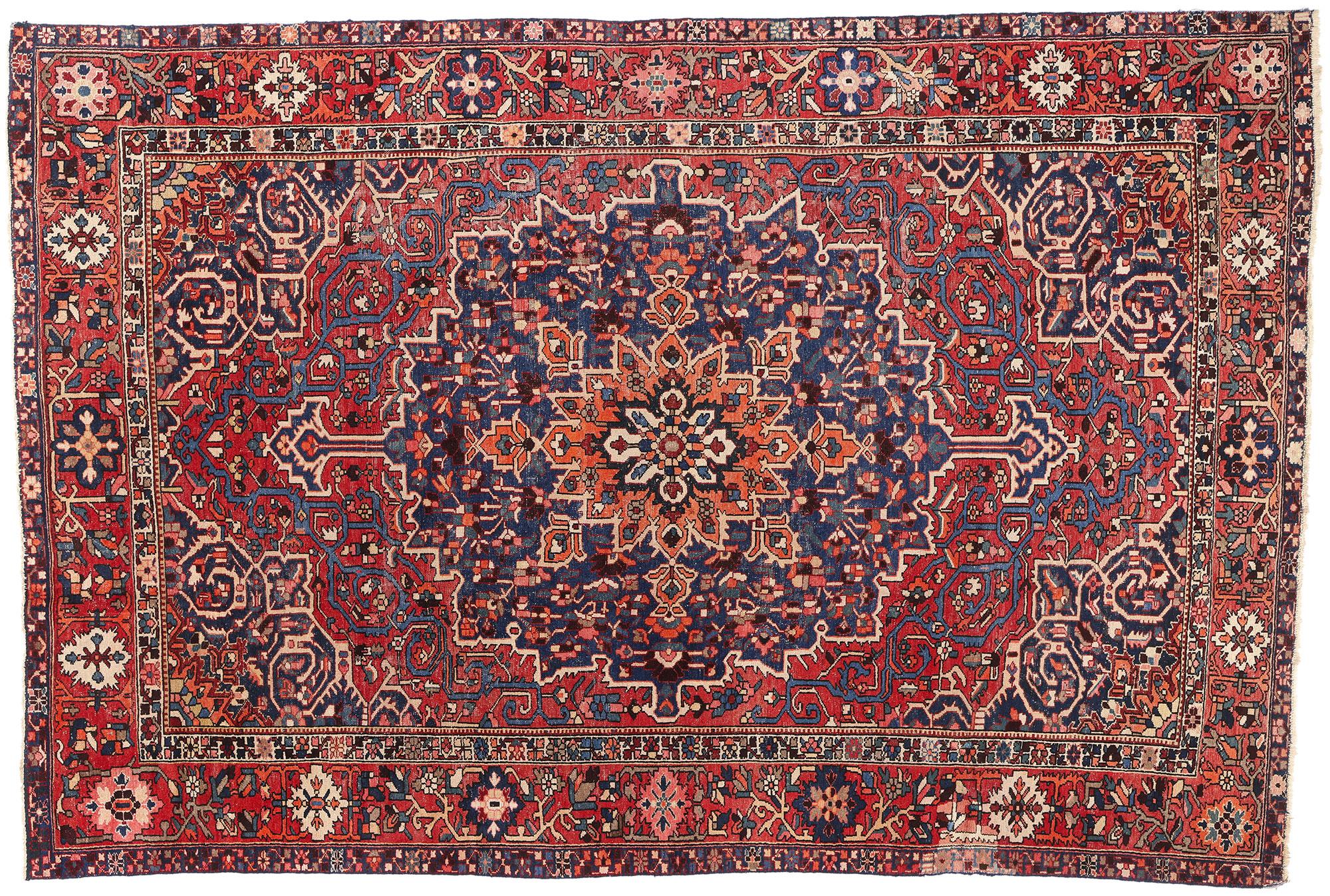 Persischer Bakhtiari-Teppich aus den 1940er Jahren mit Medaillon-Eckdesign und modernem Stil im Angebot 4