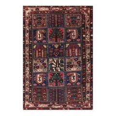 1940s Persian Bakhtiari Wool Area Rug, Hand-Knotted Tribal Carpet, 4′2″ × 6′5″