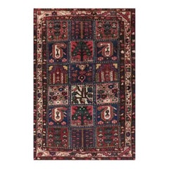 1940s Persian Bakhtiari Wool Area Rug, Hand-Knotted Tribal Carpet, 4′2″ × 6′5″
