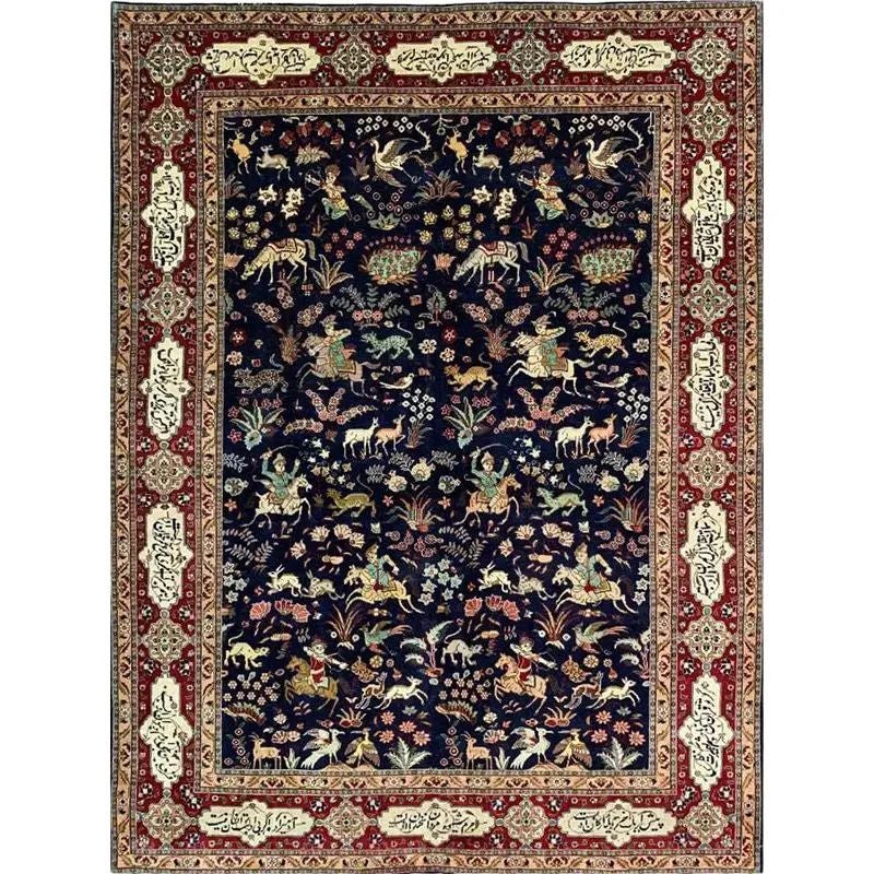 1940s Persian Khoy Wool Area Rug, Hand-Knotted Geometric Carpet, 8′3″ × 11′3″ For Sale