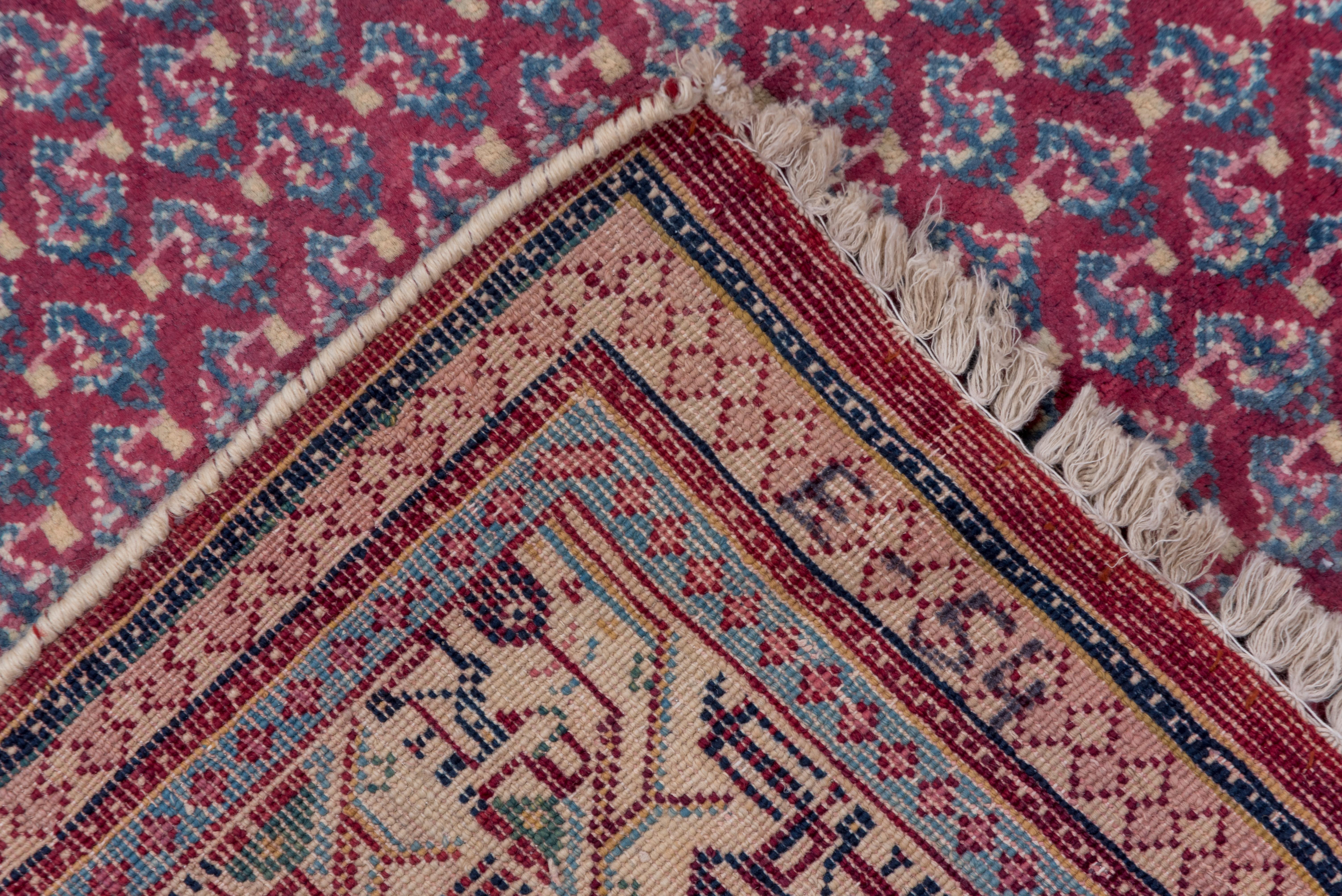 Tribal 1940s Persian Saraband Wide Runner, Raspberry Paisley Field & Blue Detais For Sale