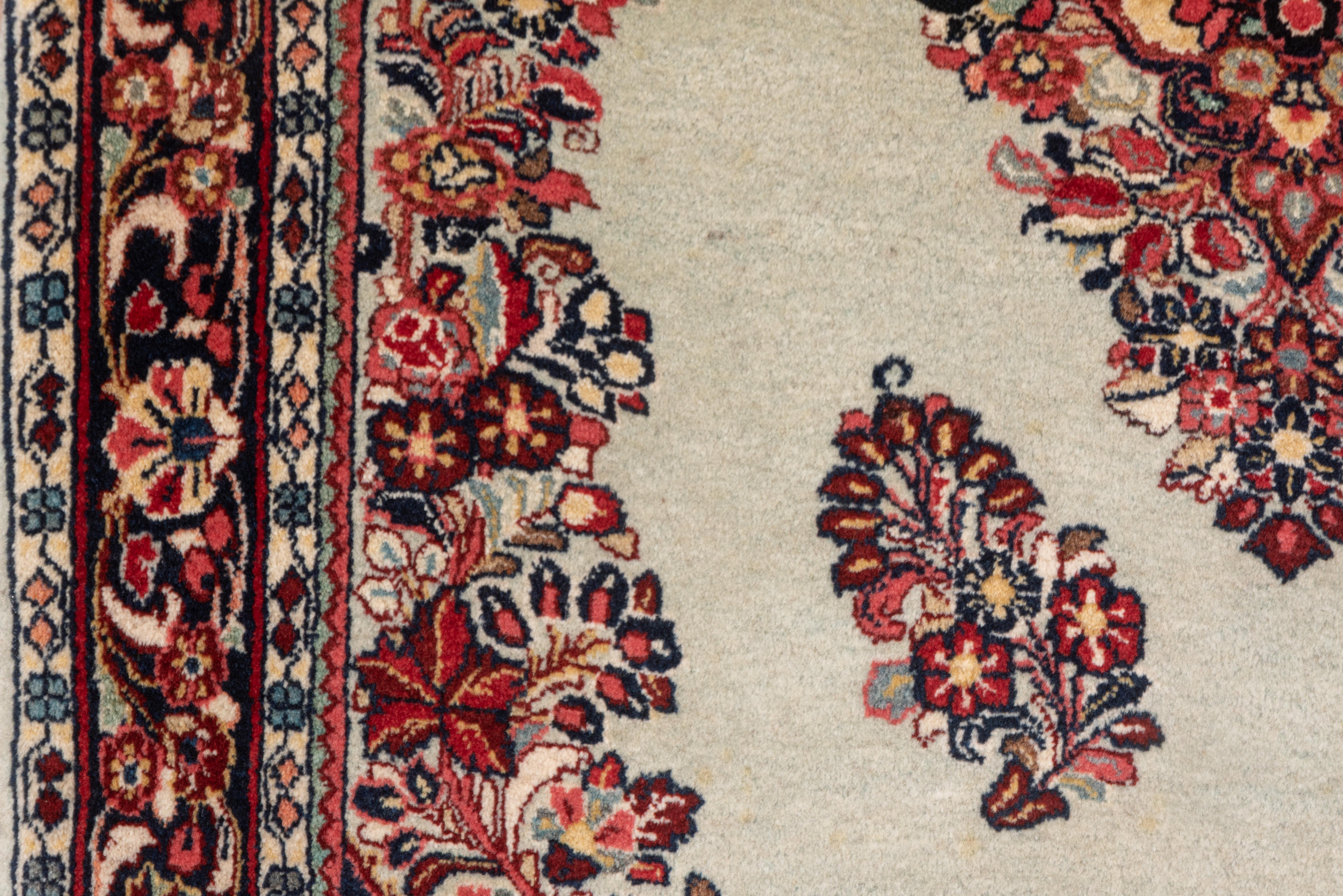 Mid-20th Century 1940S Persian Sarouk Scatter Rug, Ivory Field and Red Accents For Sale