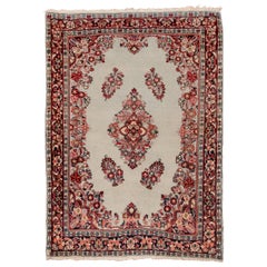 1940S Persian Sarouk Scatter Rug, Ivory Field and Red Accents