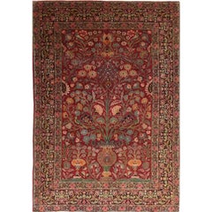 1940s Persian Tabriz Wool Area Rug, Hand-Knotted Floral Medallion Rug, 4′2″ × 6'